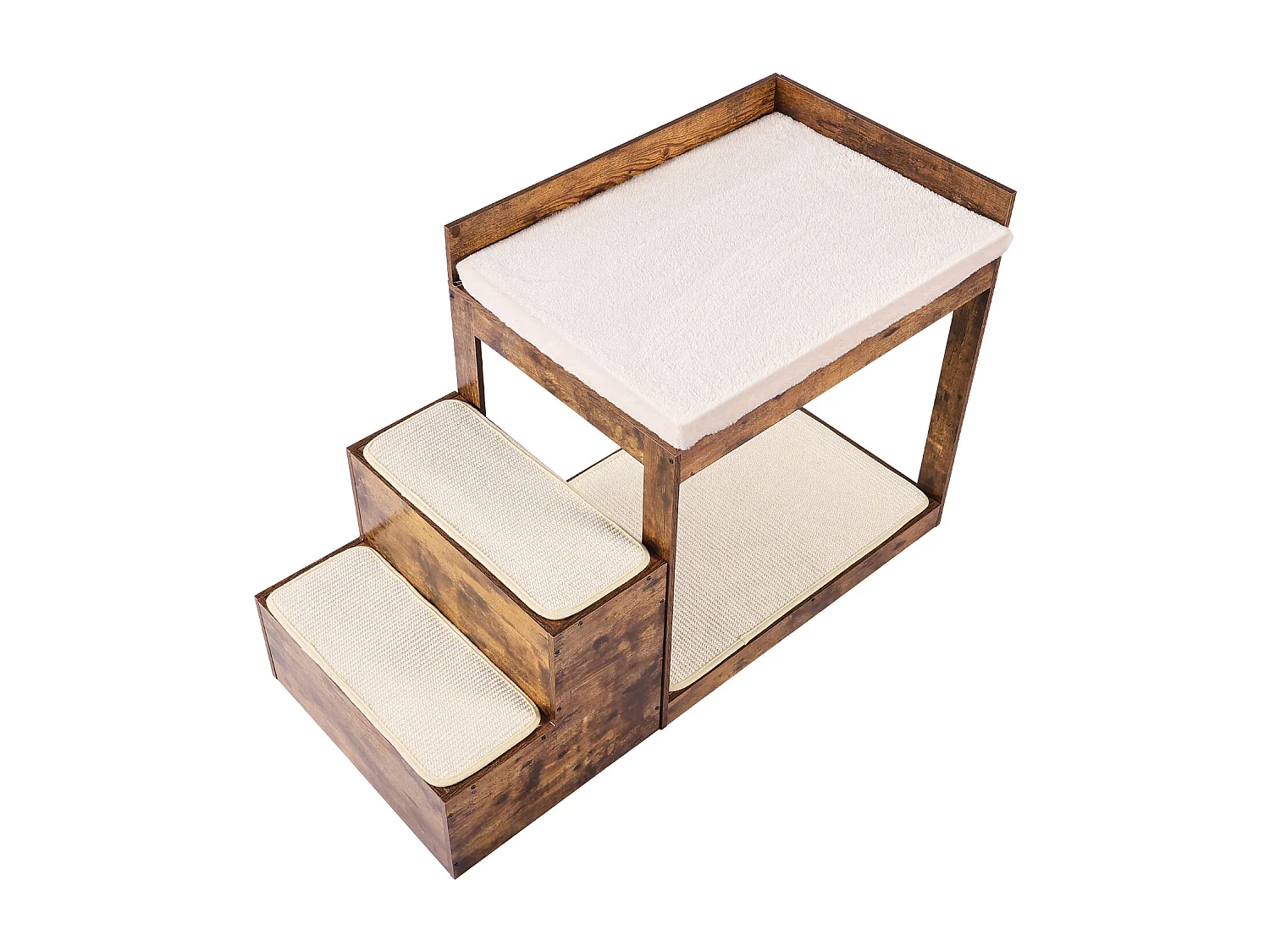 Lit Superposé pour Animaux SucceBuy, avec Escaliers, Perchoir de Fenêtre, Canapé-Lit Moyen, Marron