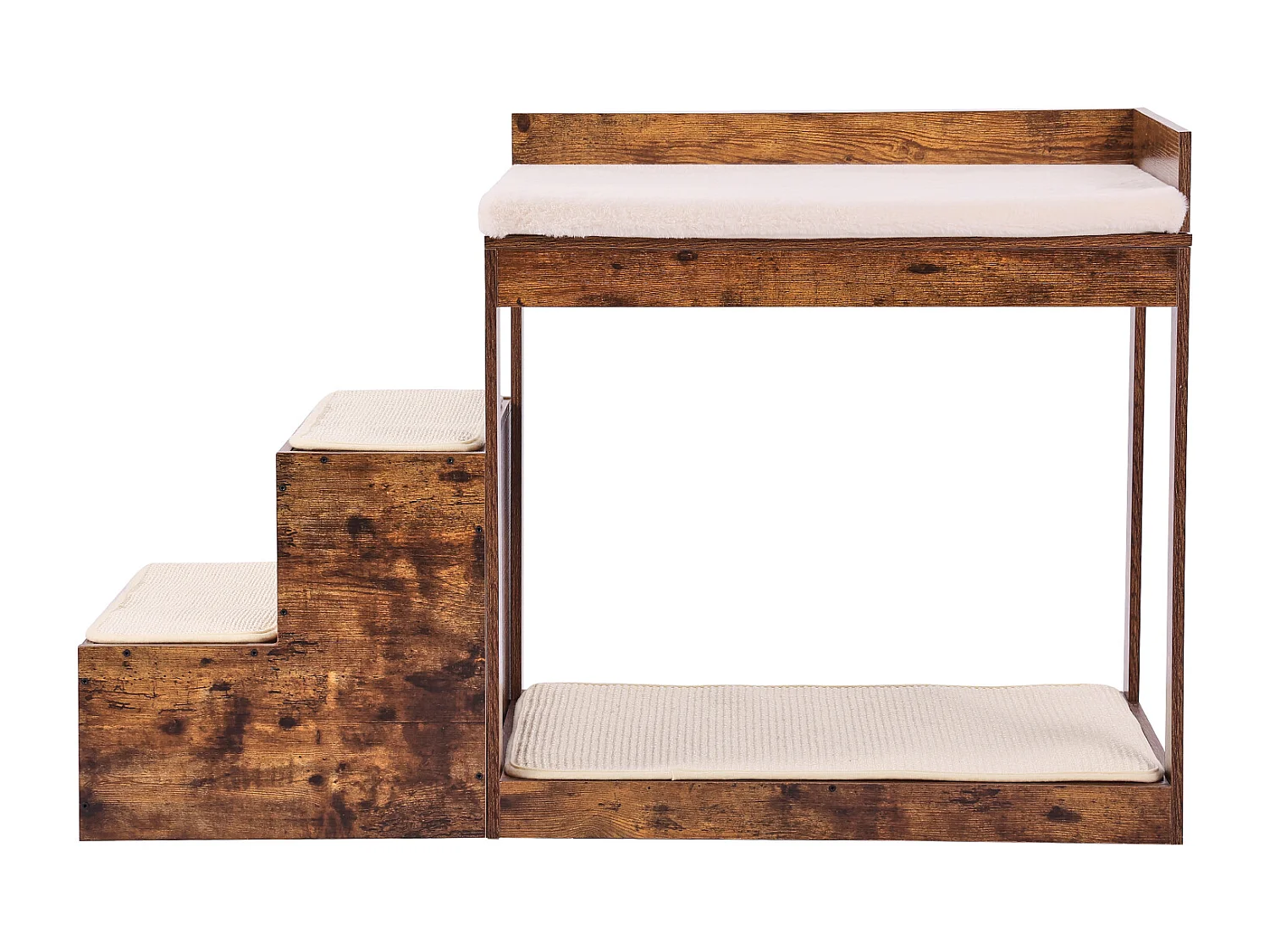 Lit Superposé pour Animaux SucceBuy, avec Escaliers, Perchoir de Fenêtre, Canapé-Lit Moyen, Marron