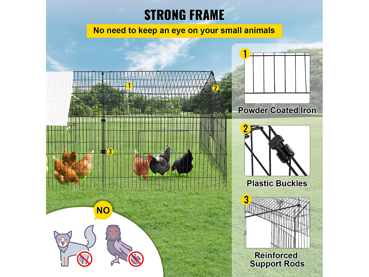 Poulailler, SucceBuy Poulailler 220 × 106 × 104 cm, Cage en Métal, Parc pour Petits Animaux