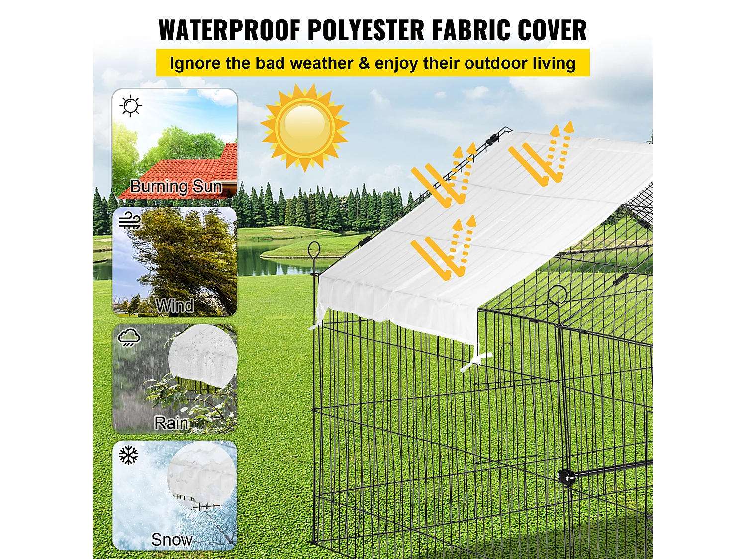 Poulailler, SucceBuy Poulailler 220 × 106 × 104 cm, Cage en Métal, Parc pour Petits Animaux