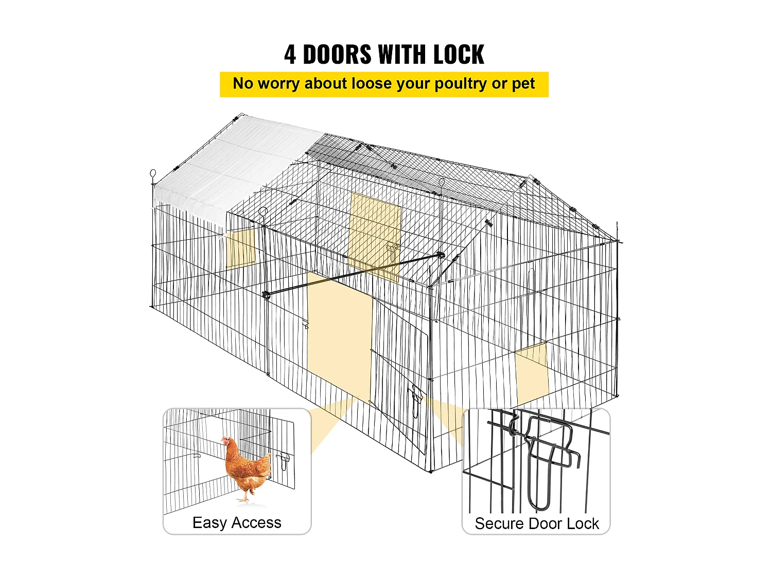 Poulailler, SucceBuy Poulailler 220 × 106 × 104 cm, Cage en Métal, Parc pour Petits Animaux