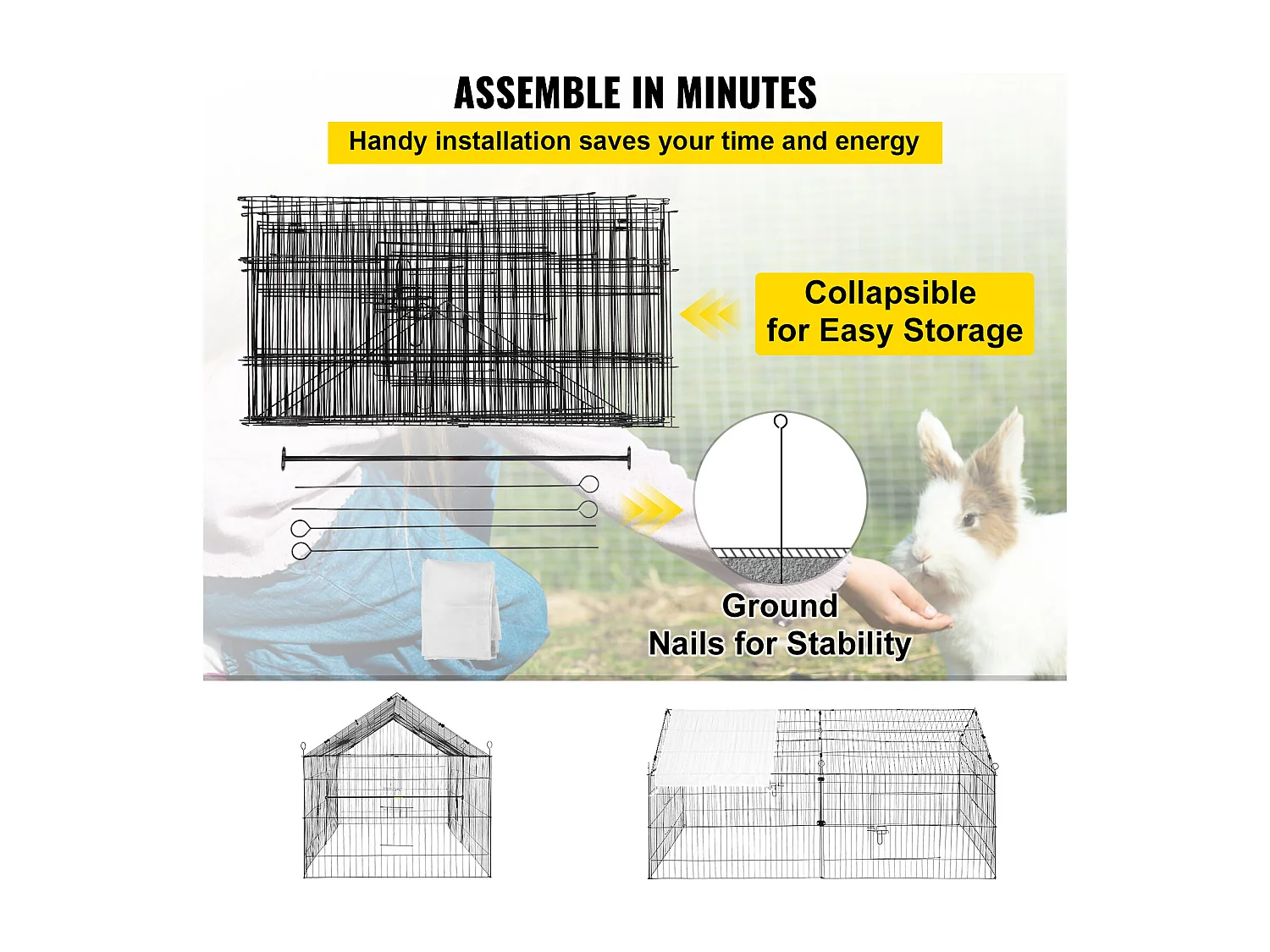 Poulailler, SucceBuy Poulailler 220 × 106 × 104 cm, Cage en Métal, Parc pour Petits Animaux