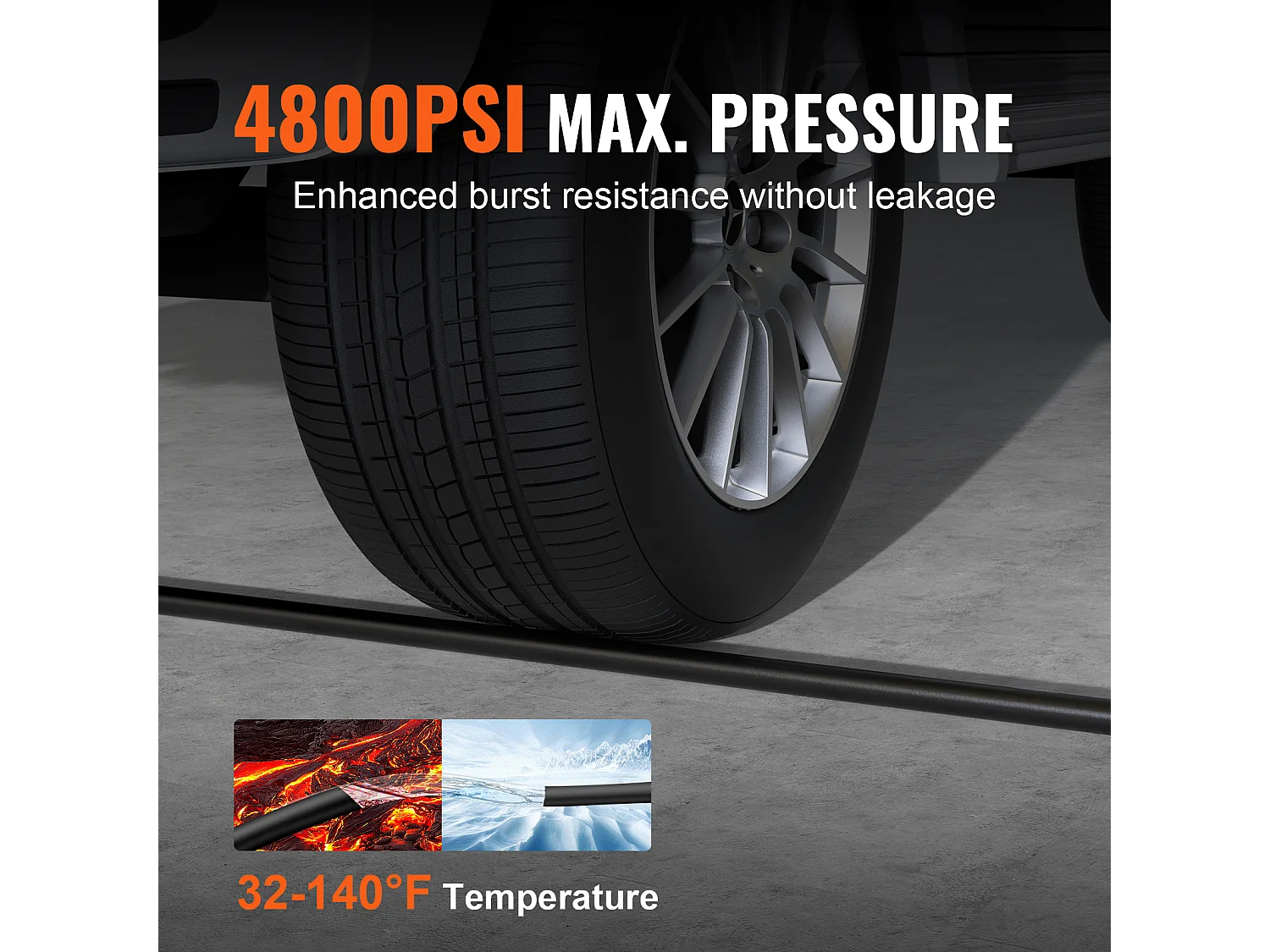 Tuyau d'Arrosage, SucceBuy Tuyau de Laveuse Haute Pression 30,5 m 4800 PSI, Connexion Rapide 0,95 cm