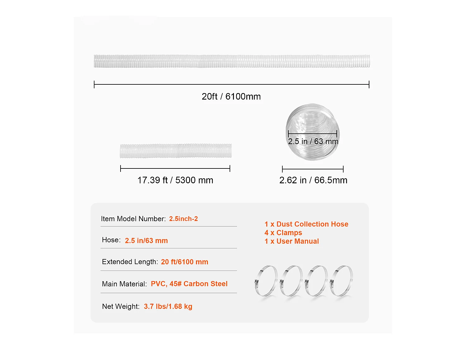 Gartenschlauch, SucceBuy 6,3 cm x 610 cm Verdickter PVC-Staubsammelschlauch