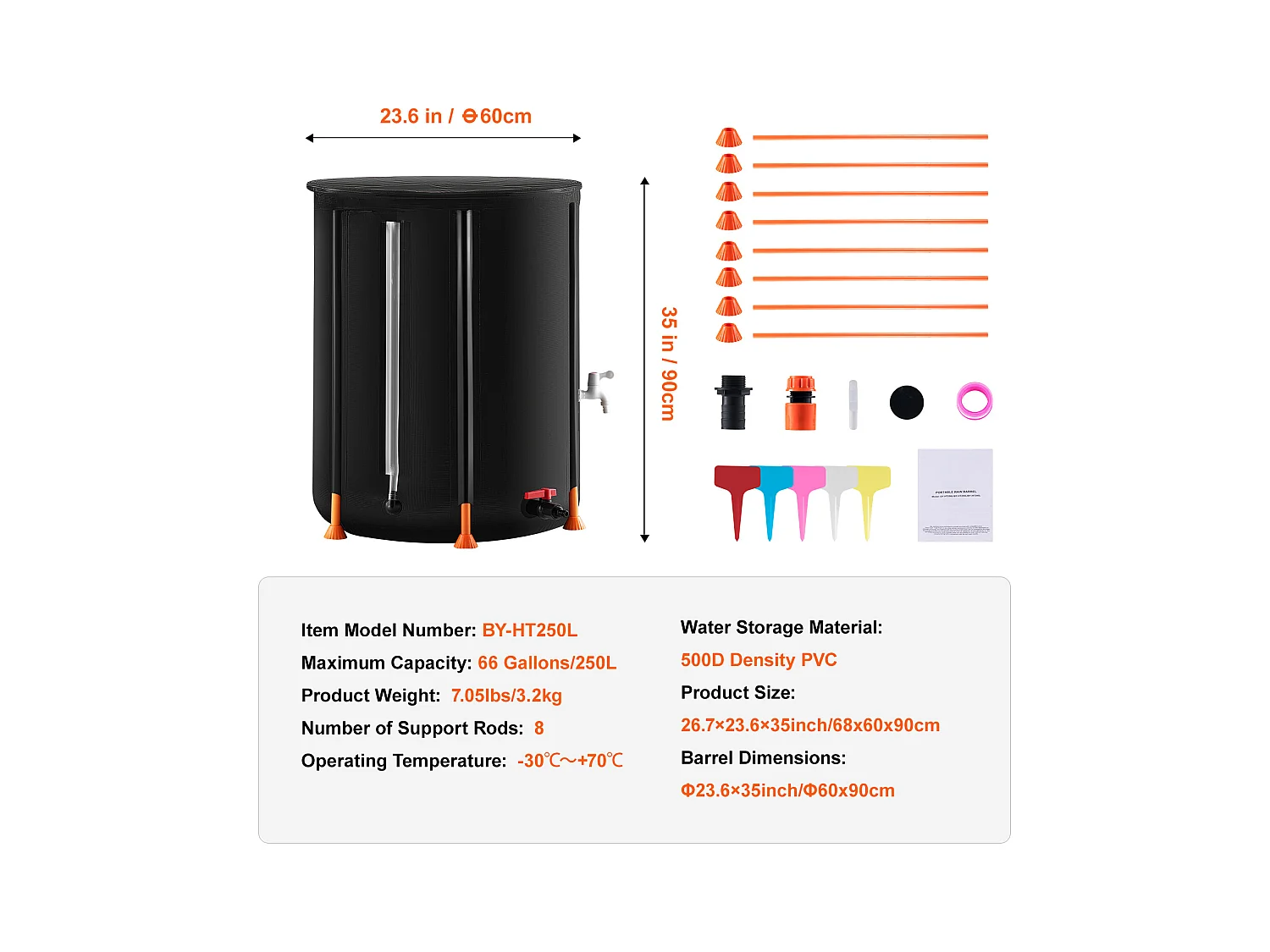 Récupérateur d’Eau, SucceBuy Baril de Pluie Pliable de 250 L, Récupérateur de Pluie avec Robinets et Kit de Trop-plein