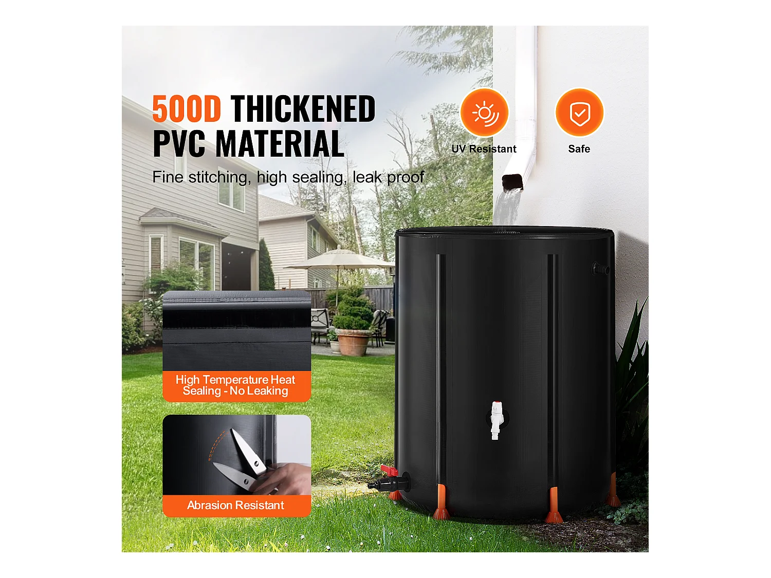 Récupérateur d’Eau, SucceBuy Baril de Pluie Pliable de 250 L, Récupérateur de Pluie avec Robinets et Kit de Trop-plein