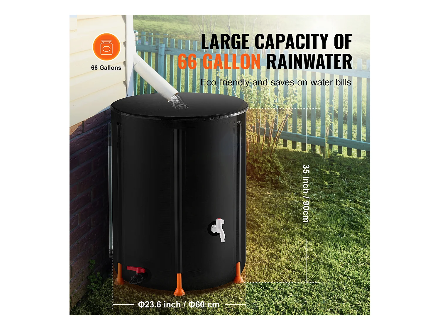 Récupérateur d’Eau, SucceBuy Baril de Pluie Pliable de 250 L, Récupérateur de Pluie avec Robinets et Kit de Trop-plein