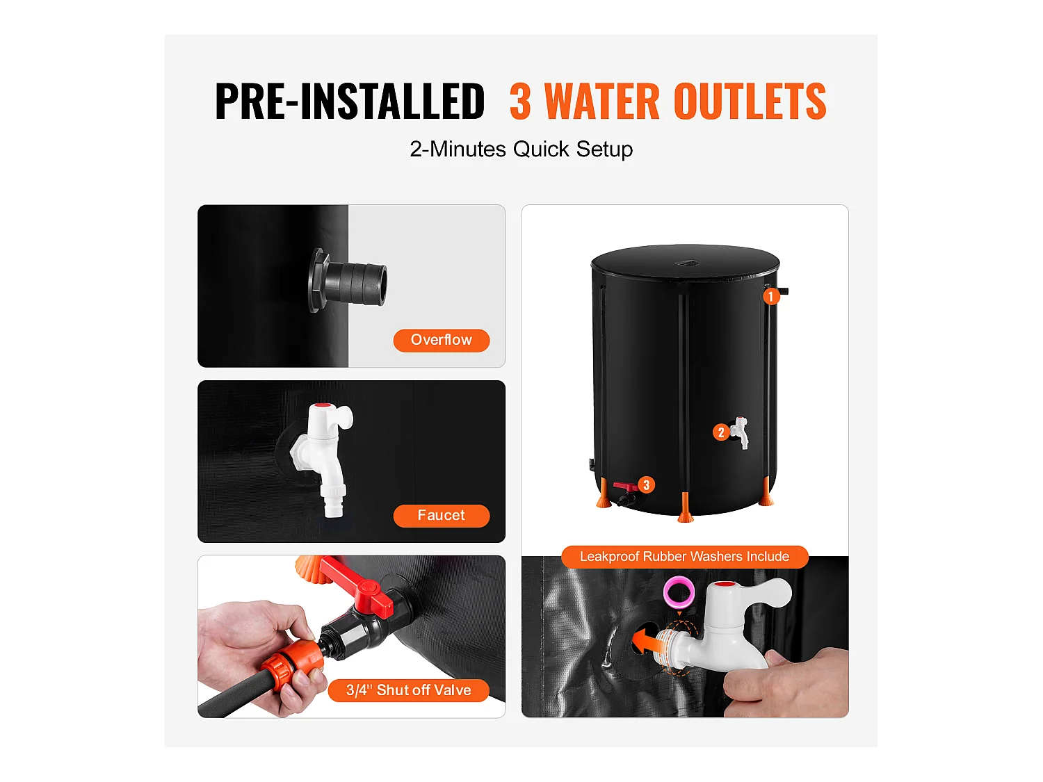 Raccoglitore d'Acqua, SucceBuy 250 L, Contenitore per la R raccolta dell'Acqua Piovana Pieghevole, con Rubinetti e Kit di Troppo Pieno