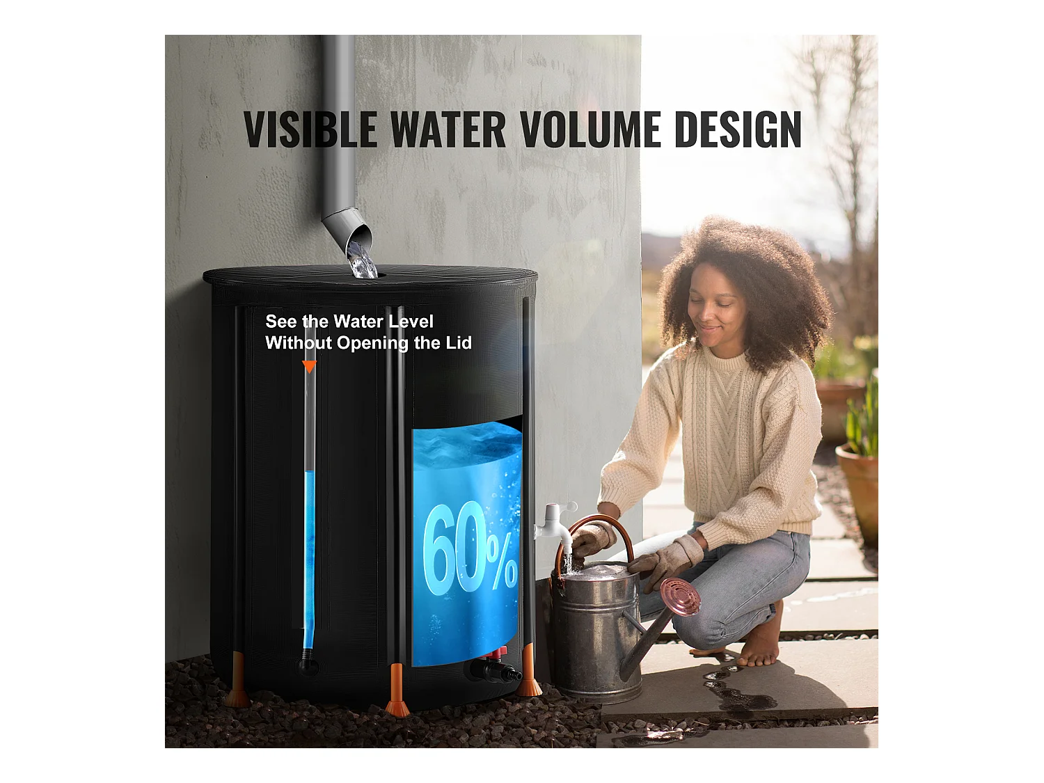 Raccoglitore d'Acqua, SucceBuy 250 L, Contenitore per la R raccolta dell'Acqua Piovana Pieghevole, con Rubinetti e Kit di Troppo Pieno