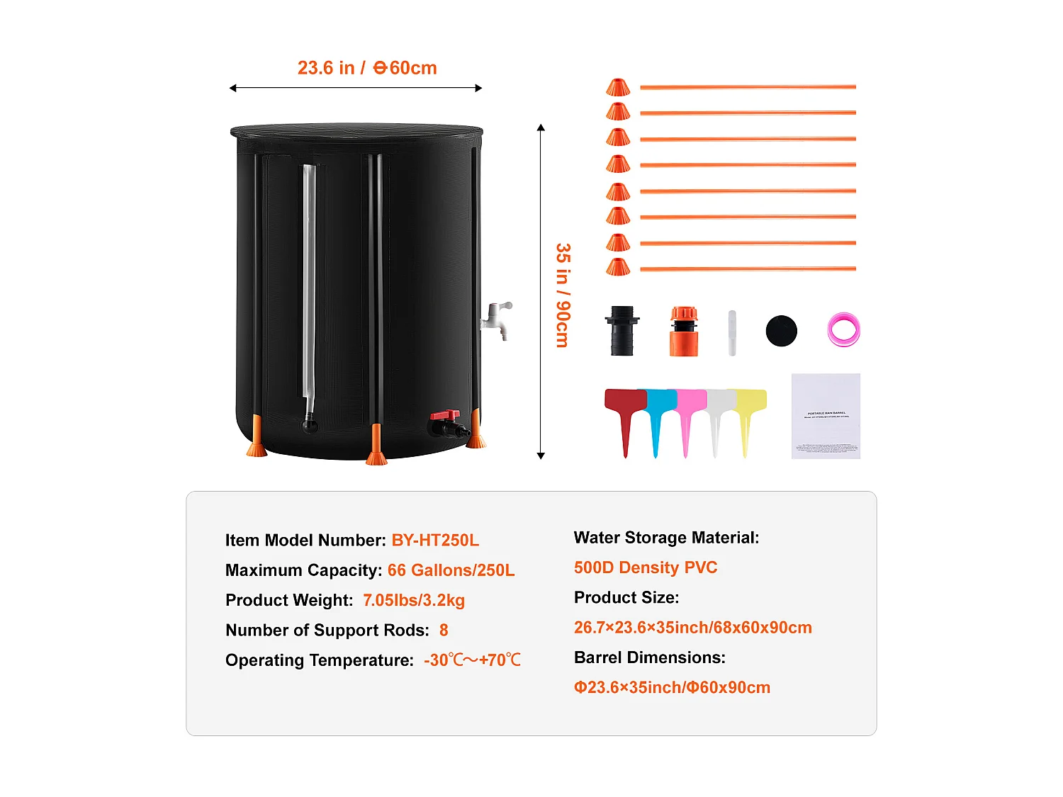 Wassersammler, SucceBuy 250 L Zusammenklappbare Regentonne, Regensammler mit Wasserhähnen und Überlauf-Set