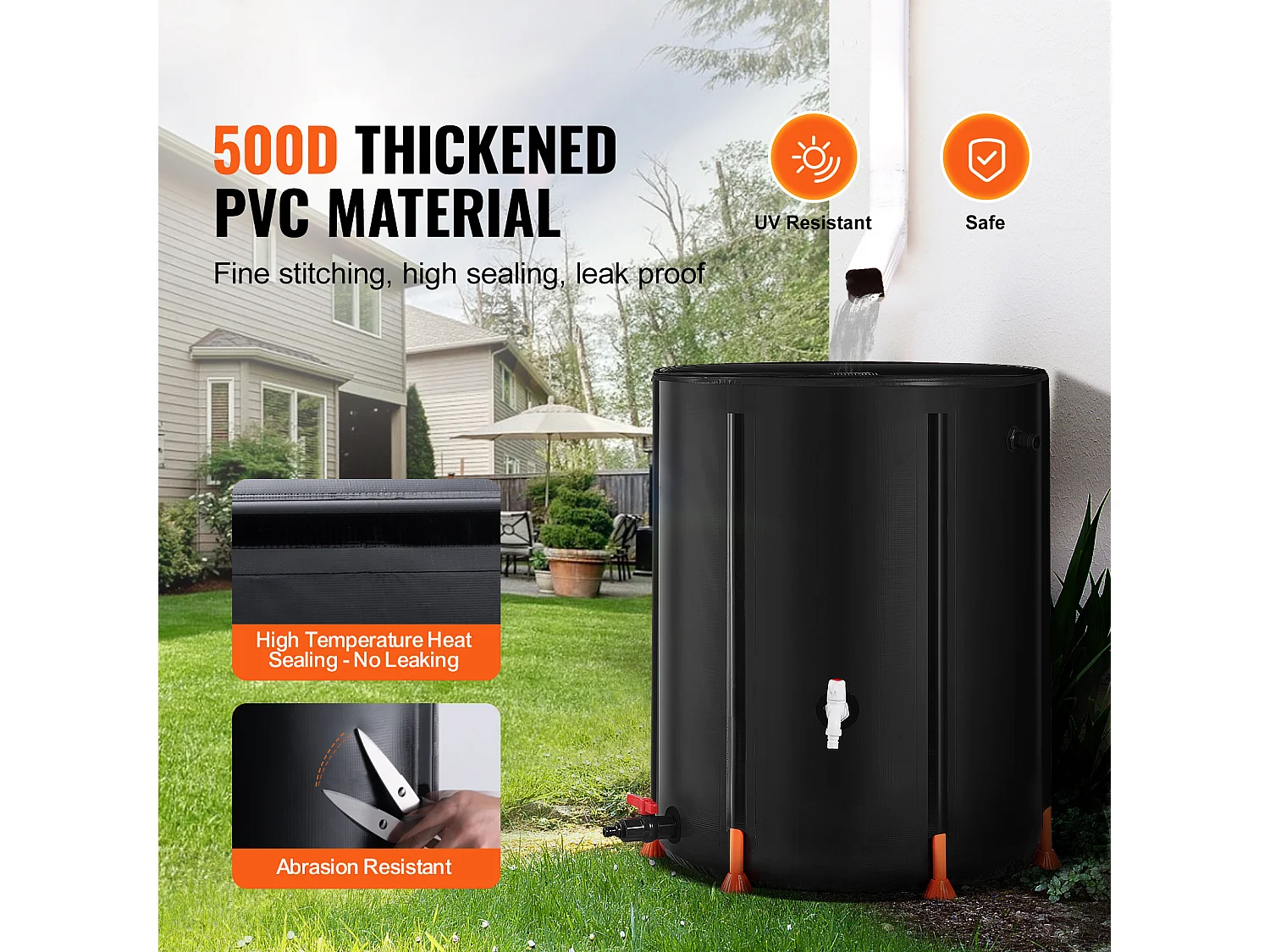 Wassersammler, SucceBuy 250 L Zusammenklappbare Regentonne, Regensammler mit Wasserhähnen und Überlauf-Set