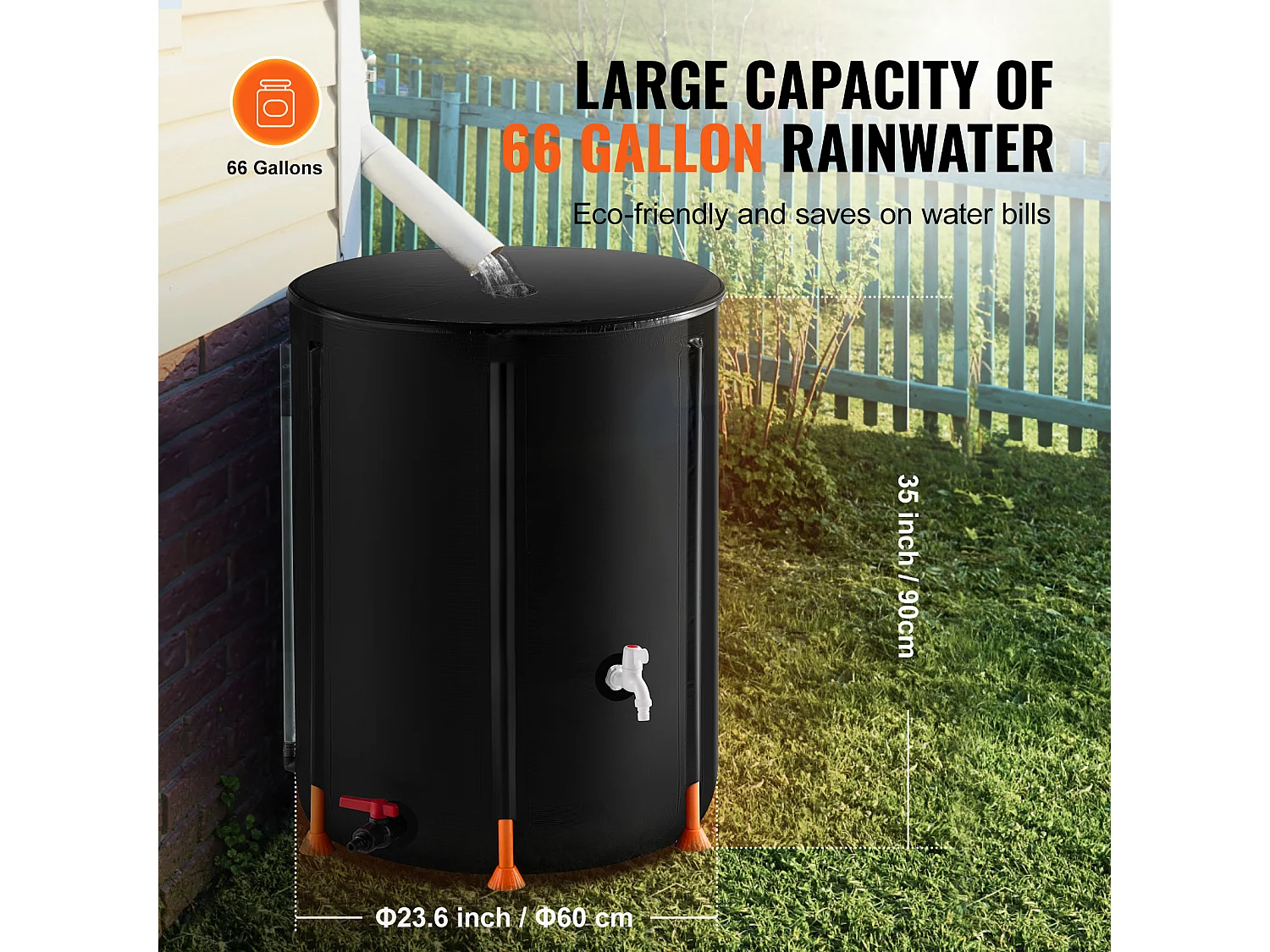 Wassersammler, SucceBuy 250 L Zusammenklappbare Regentonne, Regensammler mit Wasserhähnen und Überlauf-Set