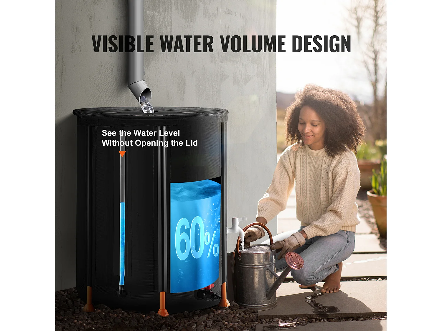 Wassersammler, SucceBuy 250 L Zusammenklappbare Regentonne, Regensammler mit Wasserhähnen und Überlauf-Set