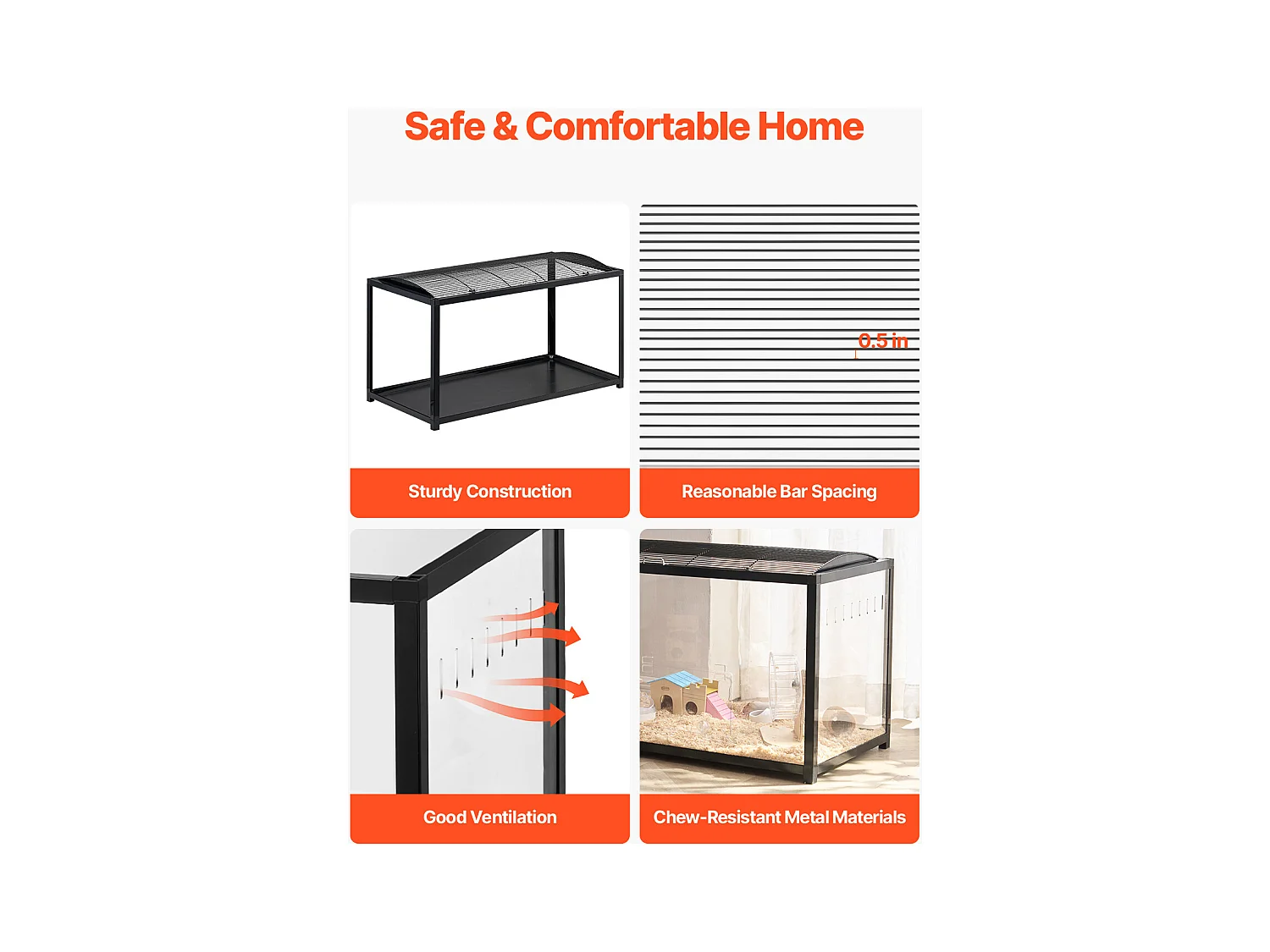 Cage Rongeur Hamster, SucceBuy Cage pour Hamster, Spacieuse 96 x 47 x 55 cm, Cage Ventilée pour Petits Animaux pour Hamsters, Souris, Cochons d'Inde