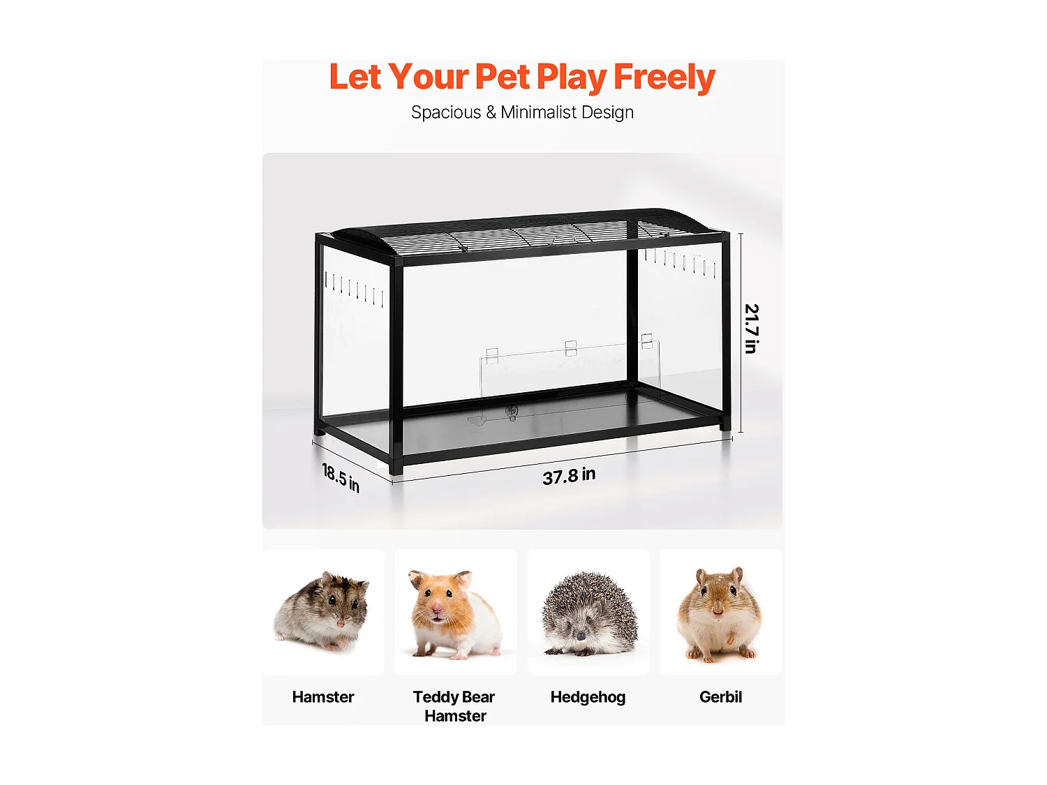 Knaagdierenkooi Hamster, SucceBuy Hamsterkooi, Ruim 96 x 47 x 55 cm, Geventileerde Kooi voor Kleine Dieren voor Hamsters, Muizen, Cavia's