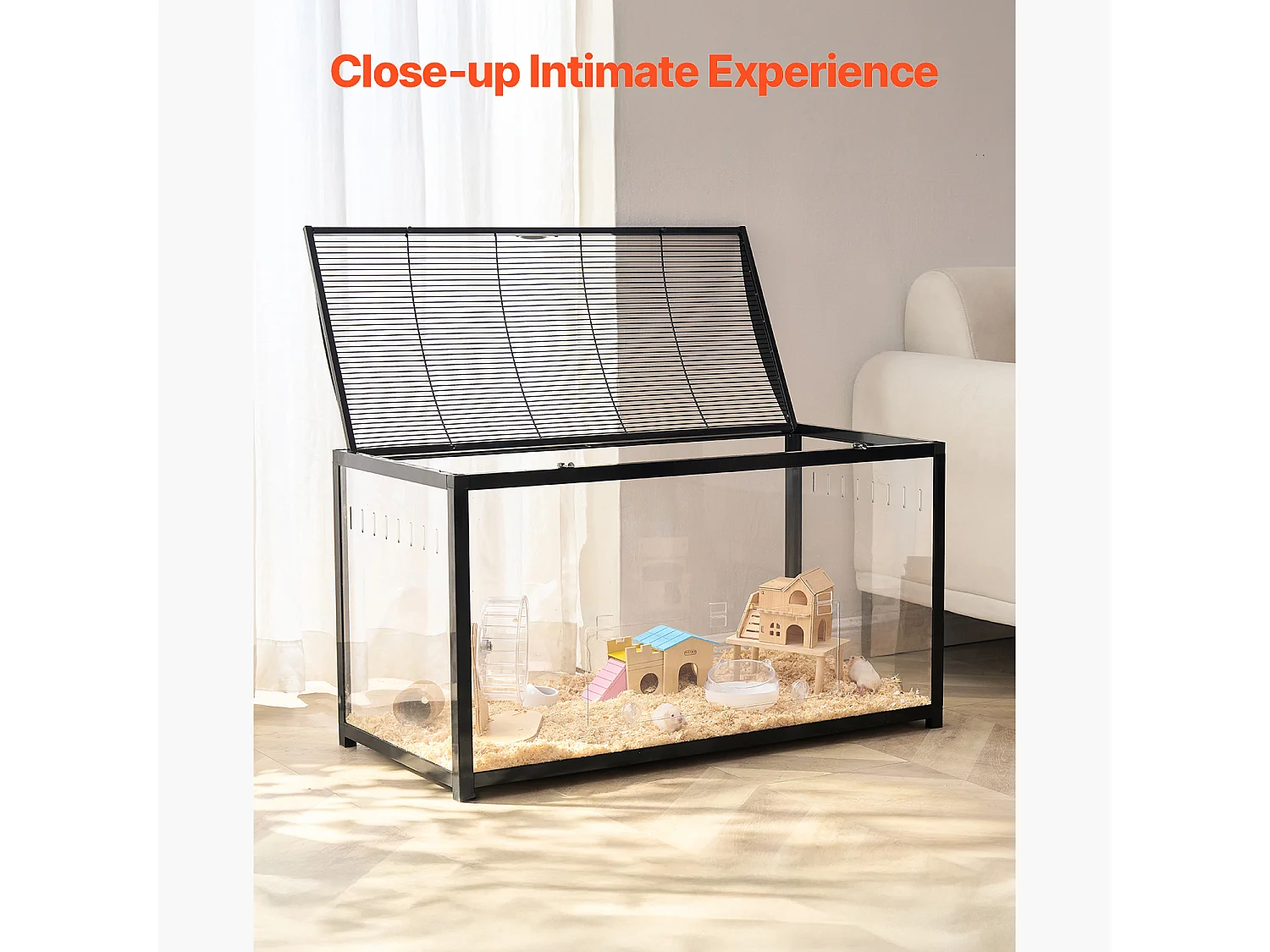 Knaagdierenkooi Hamster, SucceBuy Hamsterkooi, Ruim 96 x 47 x 55 cm, Geventileerde Kooi voor Kleine Dieren voor Hamsters, Muizen, Cavia's