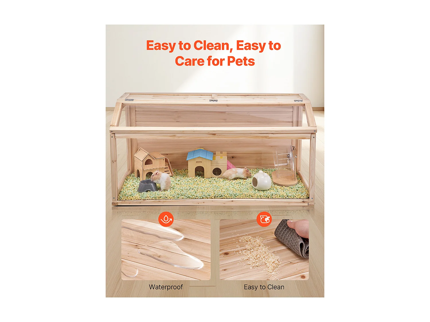 Jaula para Hámster y Roedores, SucceBuy Jaula de Madera para Hámster, 101 cm, Hábitat para Ratones, Roedores y Animales Pequeños