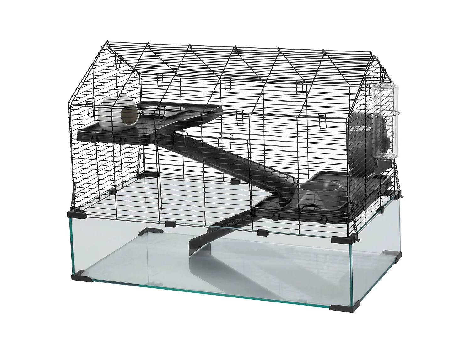 Cage Rongeur Hamster, SucceBuy Cage pour Hamster, Habitat Transparent avec Vue à 360°, 75 x 44 x 61 cm, Spacieuse pour Petits Animaux, avec Accessoires