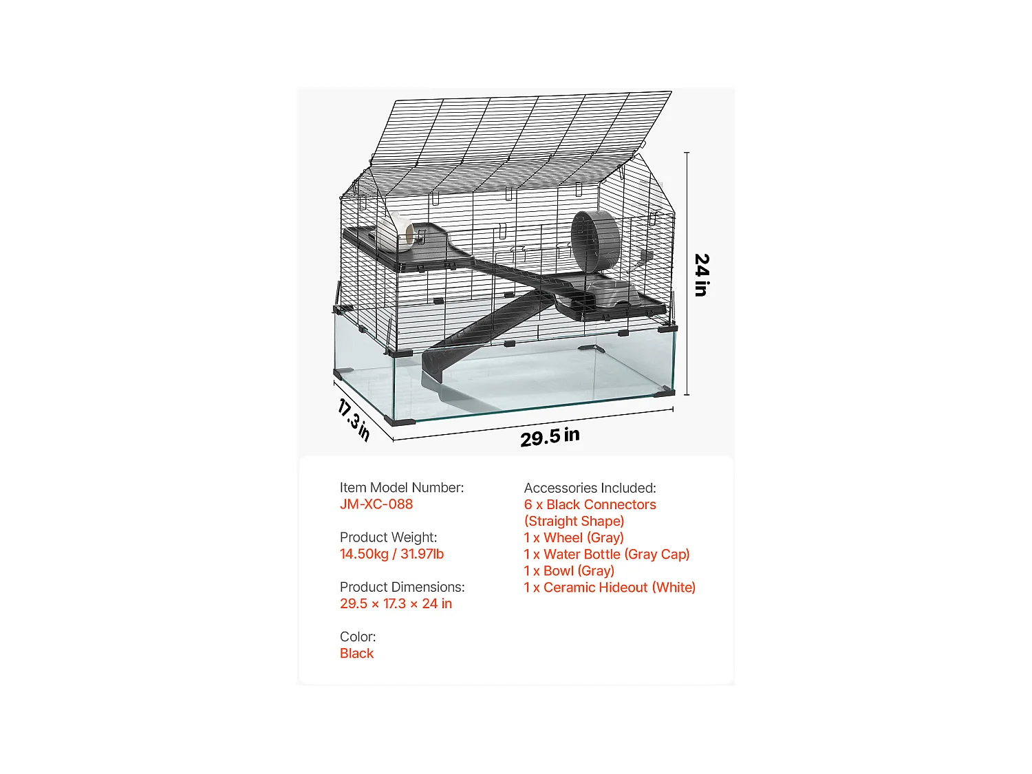 Cage Rongeur Hamster, SucceBuy Cage pour Hamster, Habitat Transparent avec Vue à 360°, 75 x 44 x 61 cm, Spacieuse pour Petits Animaux, avec Accessoires