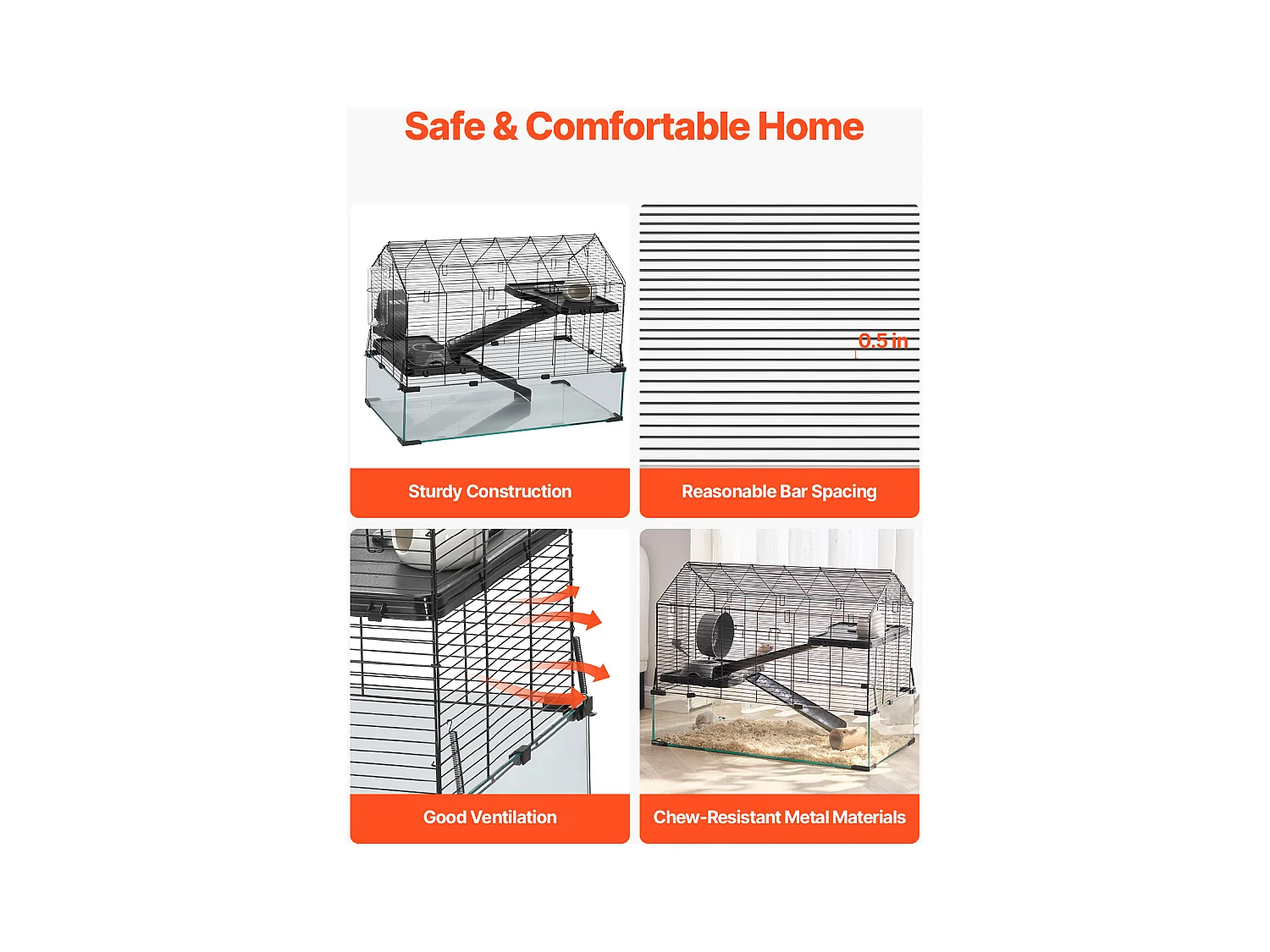 Cage Rongeur Hamster, SucceBuy Cage pour Hamster, Habitat Transparent avec Vue à 360°, 75 x 44 x 61 cm, Spacieuse pour Petits Animaux, avec Accessoires