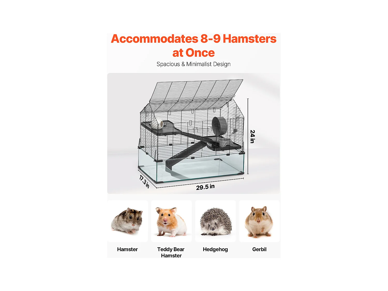 Cage Rongeur Hamster, SucceBuy Cage pour Hamster, Habitat Transparent avec Vue à 360°, 75 x 44 x 61 cm, Spacieuse pour Petits Animaux, avec Accessoires
