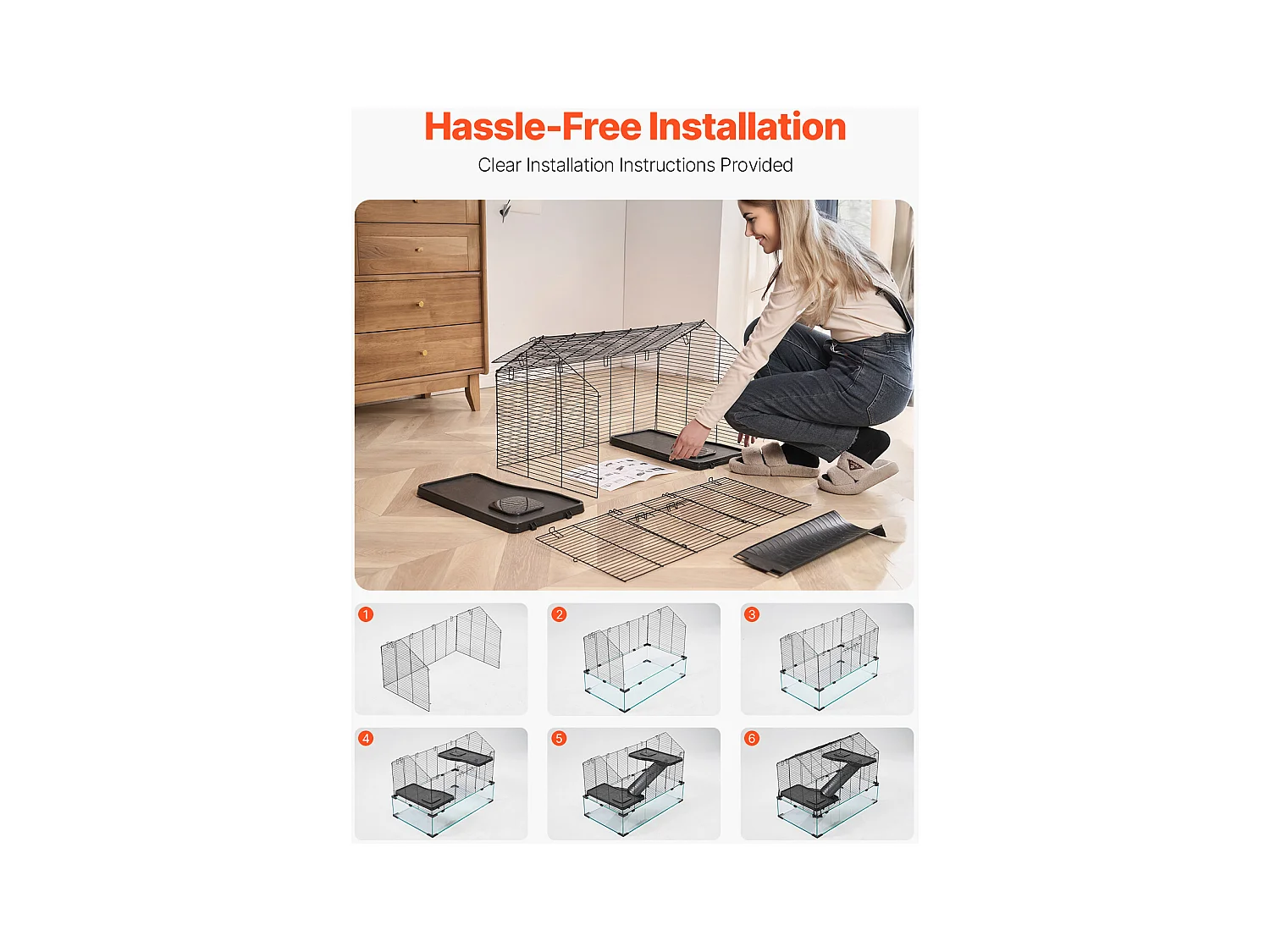 Cage Rongeur Hamster, SucceBuy Cage pour Hamster, Habitat Transparent avec Vue à 360°, 75 x 44 x 61 cm, Spacieuse pour Petits Animaux, avec Accessoires