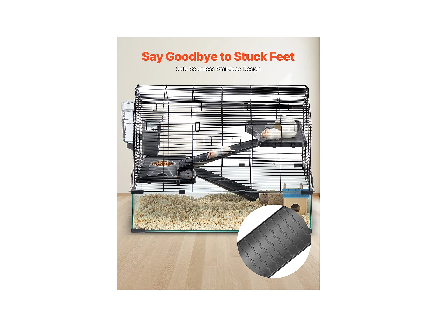 Cage Rongeur Hamster, SucceBuy Cage pour Hamster, Habitat Transparent avec Vue à 360°, 75 x 44 x 61 cm, Spacieuse pour Petits Animaux, avec Accessoires