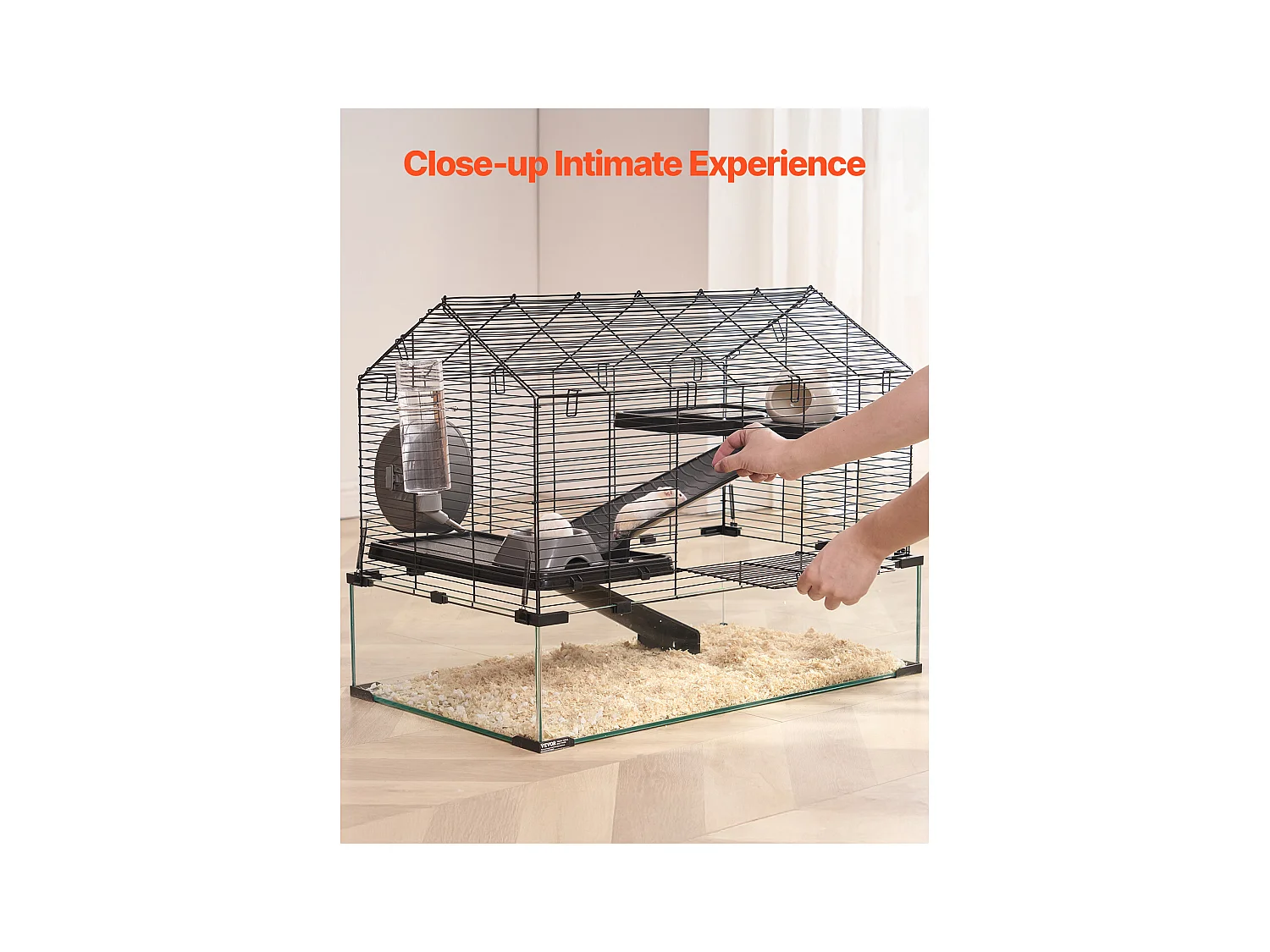 Cage Rongeur Hamster, SucceBuy Cage pour Hamster, Habitat Transparent avec Vue à 360°, 75 x 44 x 61 cm, Spacieuse pour Petits Animaux, avec Accessoires