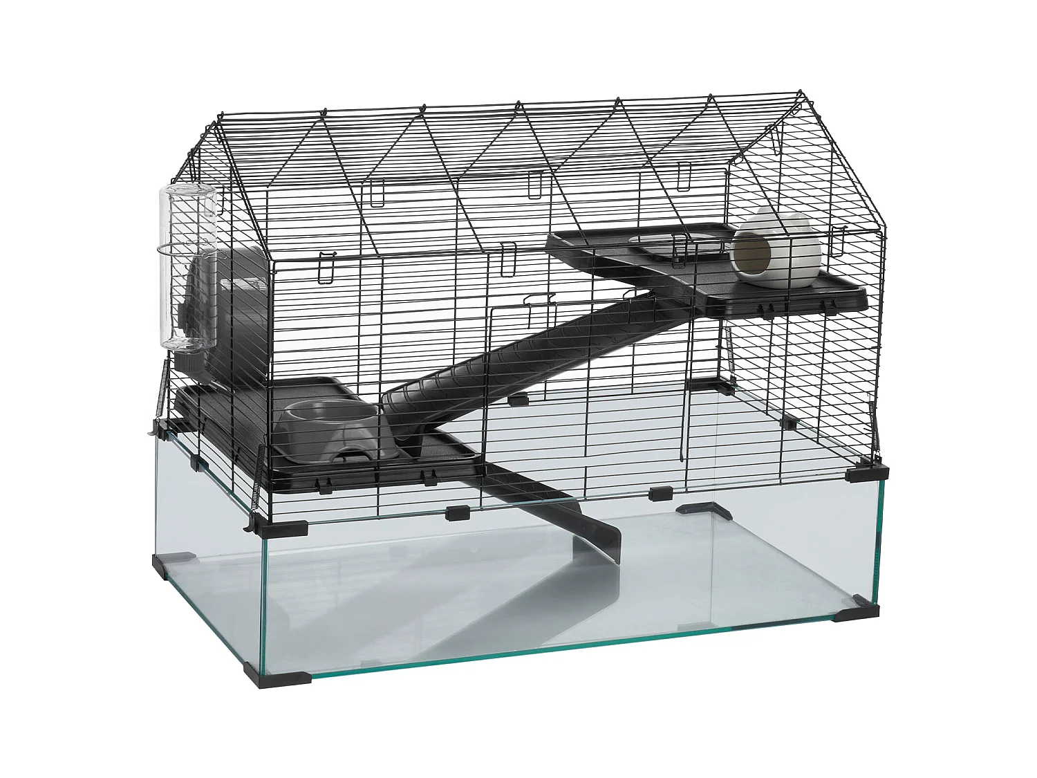 Cage Rongeur Hamster, SucceBuy Cage pour Hamster, Habitat Transparent avec Vue à 360°, 75 x 44 x 61 cm, Spacieuse pour Petits Animaux, avec Accessoires