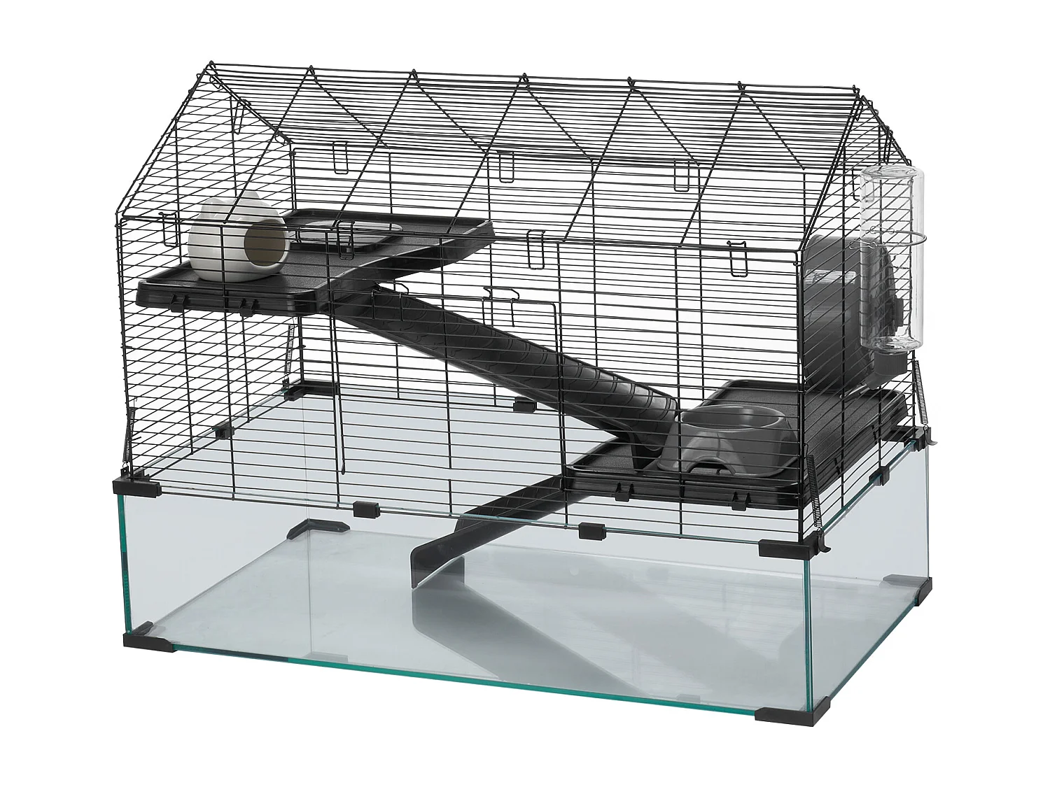 Cage Rongeur Hamster, SucceBuy Cage pour Hamster, Habitat Transparent avec Vue à 360°, 75 x 44 x 61 cm, Spacieuse pour Petits Animaux, avec Accessoires