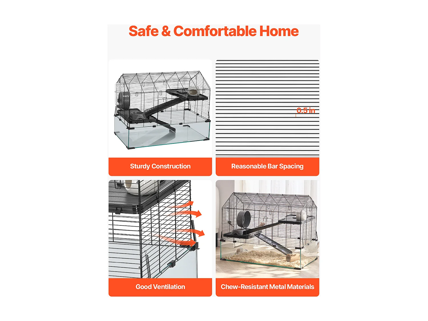 Cage Rongeur Hamster, SucceBuy Cage pour Hamster, Habitat Transparent avec Vue à 360°, 75 x 44 x 61 cm, Spacieuse pour Petits Animaux, avec Accessoires