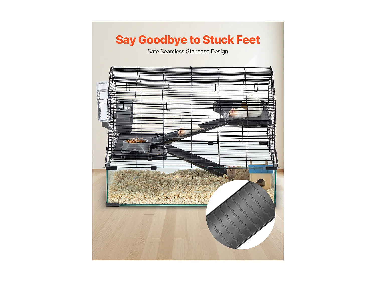Cage Rongeur Hamster, SucceBuy Cage pour Hamster, Habitat Transparent avec Vue à 360°, 75 x 44 x 61 cm, Spacieuse pour Petits Animaux, avec Accessoires