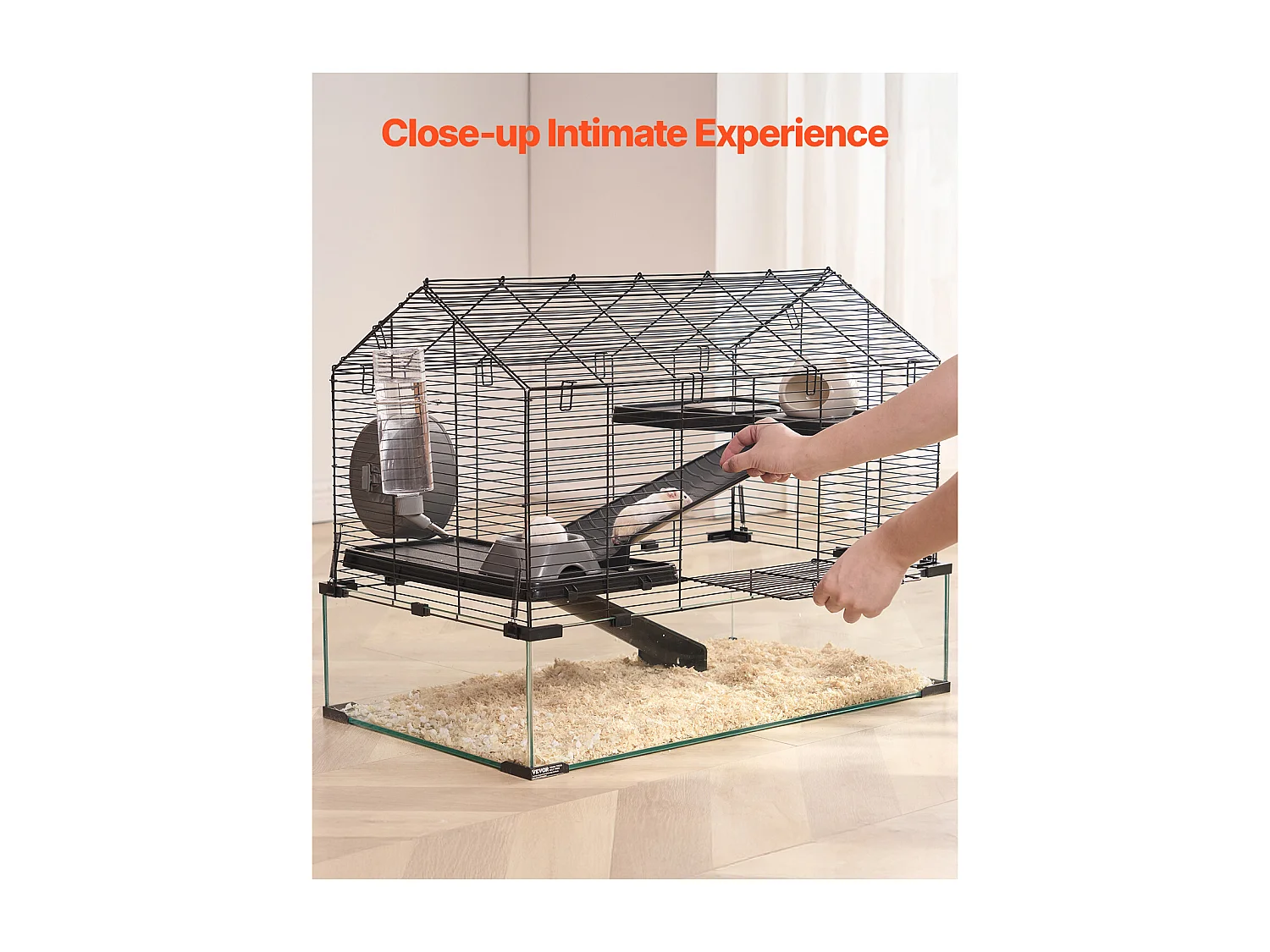 Cage Rongeur Hamster, SucceBuy Cage pour Hamster, Habitat Transparent avec Vue à 360°, 75 x 44 x 61 cm, Spacieuse pour Petits Animaux, avec Accessoires
