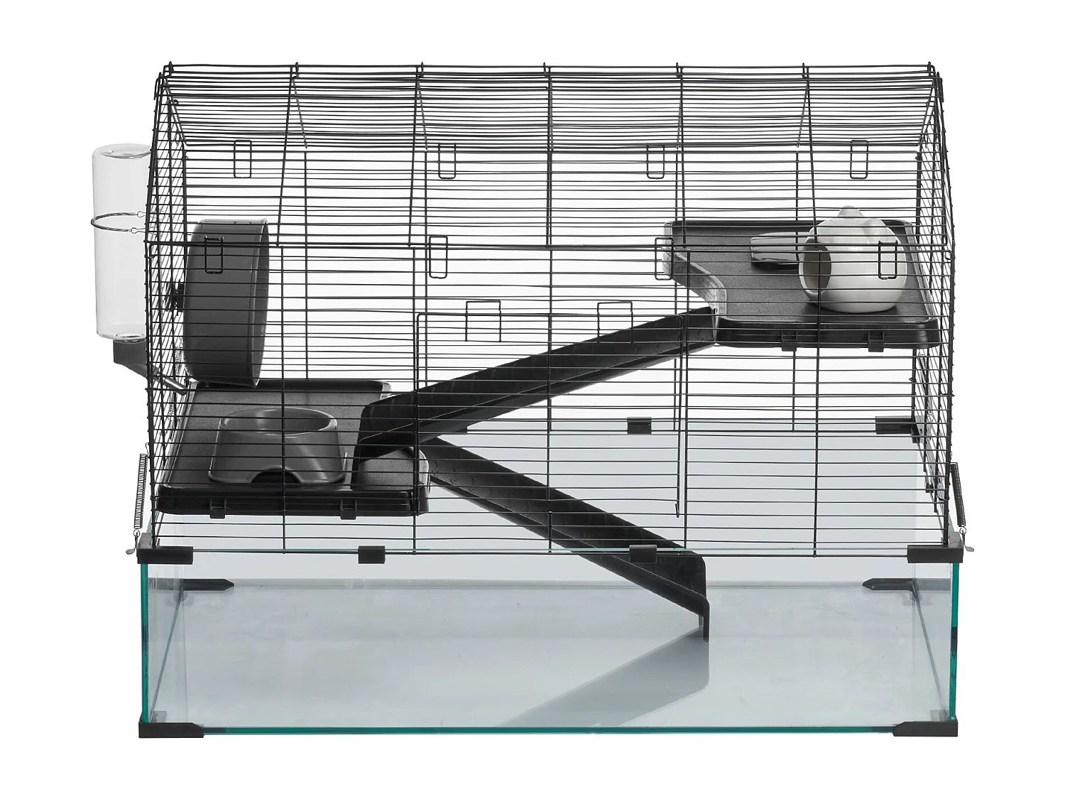 Cage Rongeur Hamster, SucceBuy Cage pour Hamster, Habitat Transparent avec Vue à 360°, 75 x 44 x 61 cm, Spacieuse pour Petits Animaux, avec Accessoires