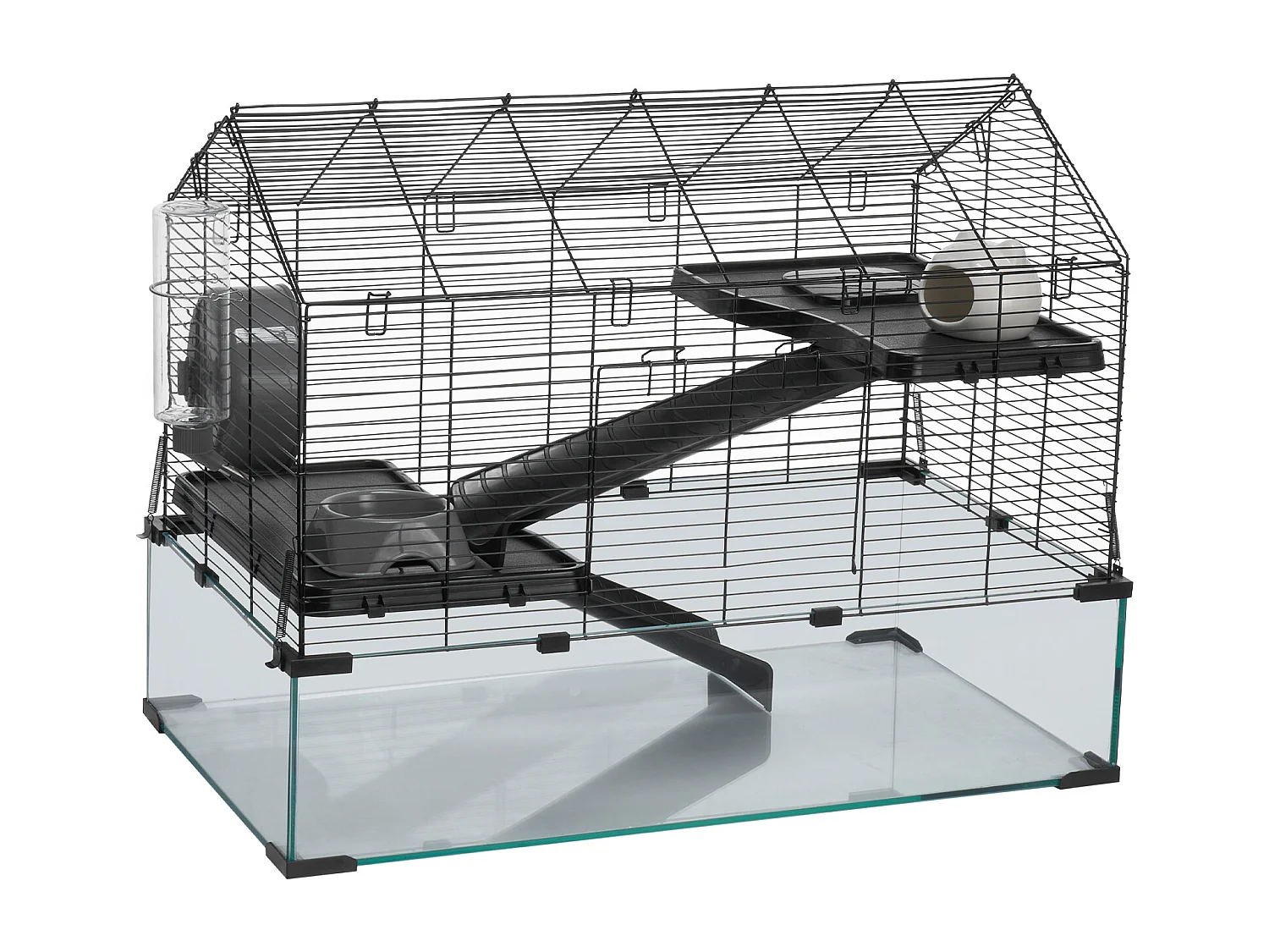 Cage Rongeur Hamster, SucceBuy Cage pour Hamster, Habitat Transparent avec Vue à 360°, 75 x 44 x 61 cm, Spacieuse pour Petits Animaux, avec Accessoires