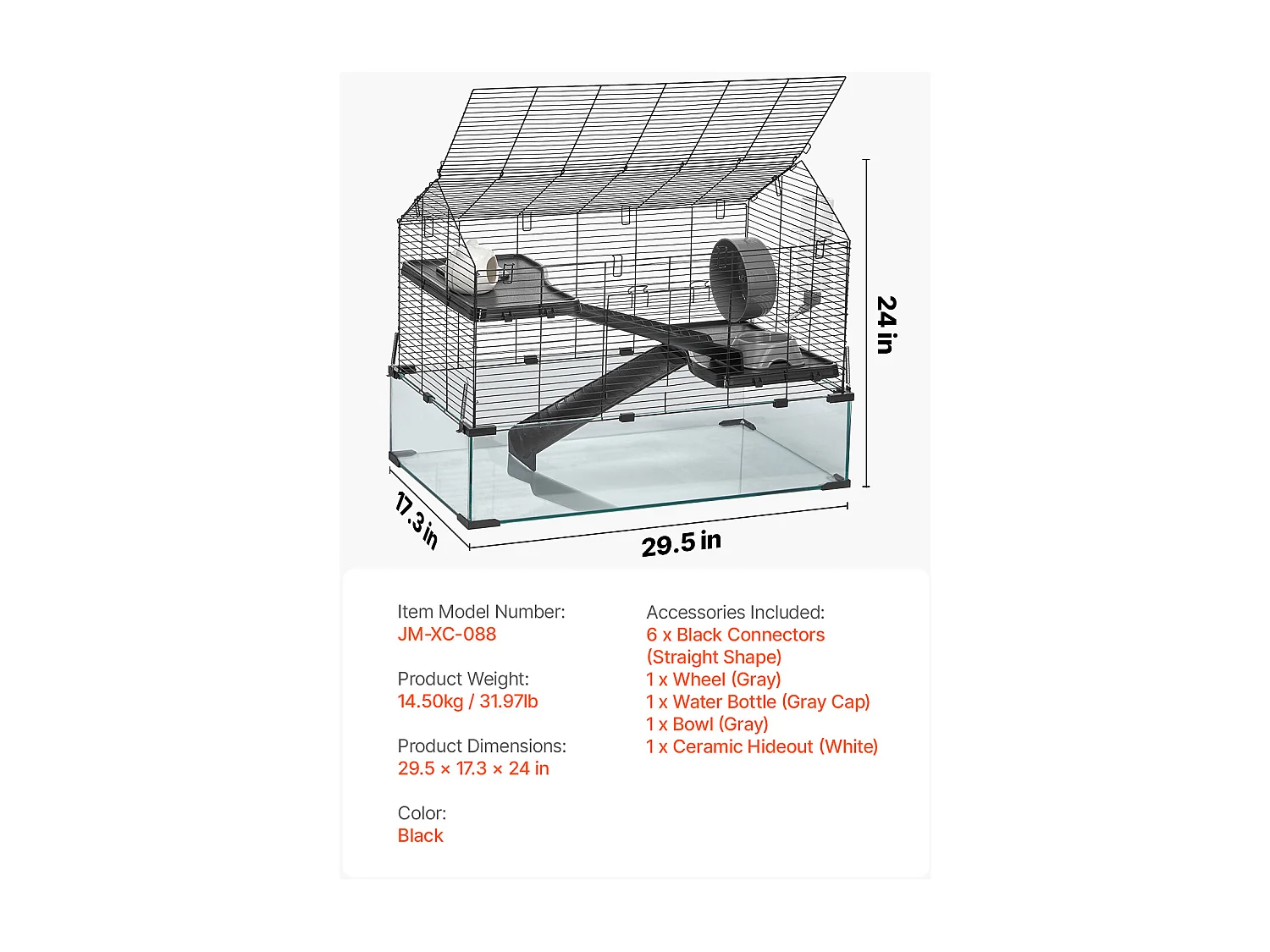 Cage Rongeur Hamster, SucceBuy Cage pour Hamster, Habitat Transparent avec Vue à 360°, 75 x 44 x 61 cm, Spacieuse pour Petits Animaux, avec Accessoires