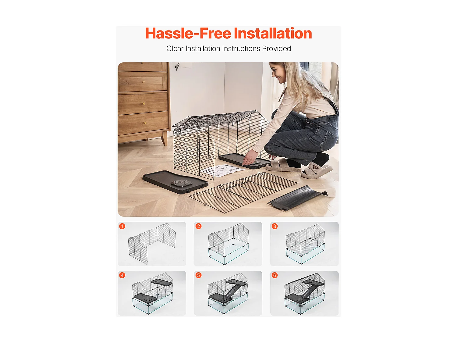 Cage Rongeur Hamster, SucceBuy Cage pour Hamster, Habitat Transparent avec Vue à 360°, 75 x 44 x 61 cm, Spacieuse pour Petits Animaux, avec Accessoires
