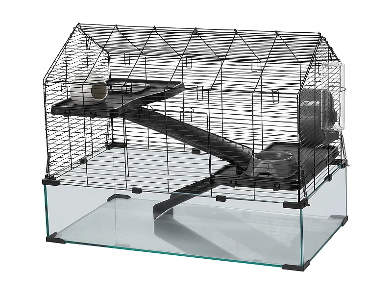 Jaula para Roedores Hámster, SucceBuy Jaula para Hámster, Hábitat Transparente con Vista de 360°, 75 x 44 x 61 cm, Espaciosa para Pequeños Animales, con Accesorios