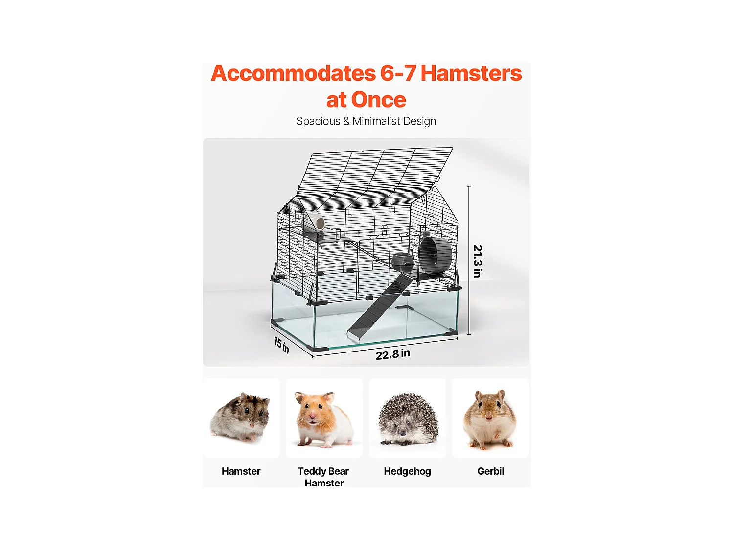 Cage Rongeur Hamster, SucceBuy Cage pour Hamster, Habitat Transparent, 58.9 x 38.1 x 54.9 cm, Cage Ventilée pour Petits Animaux avec Bouteille