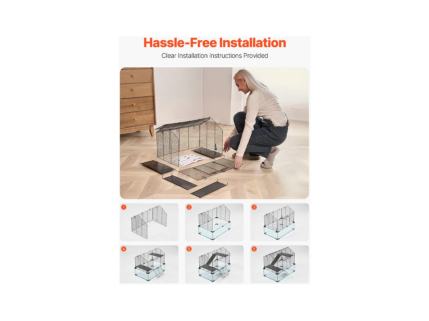 Cage Rongeur Hamster, SucceBuy Cage pour Hamster, Habitat Transparent, 58.9 x 38.1 x 54.9 cm, Cage Ventilée pour Petits Animaux avec Bouteille