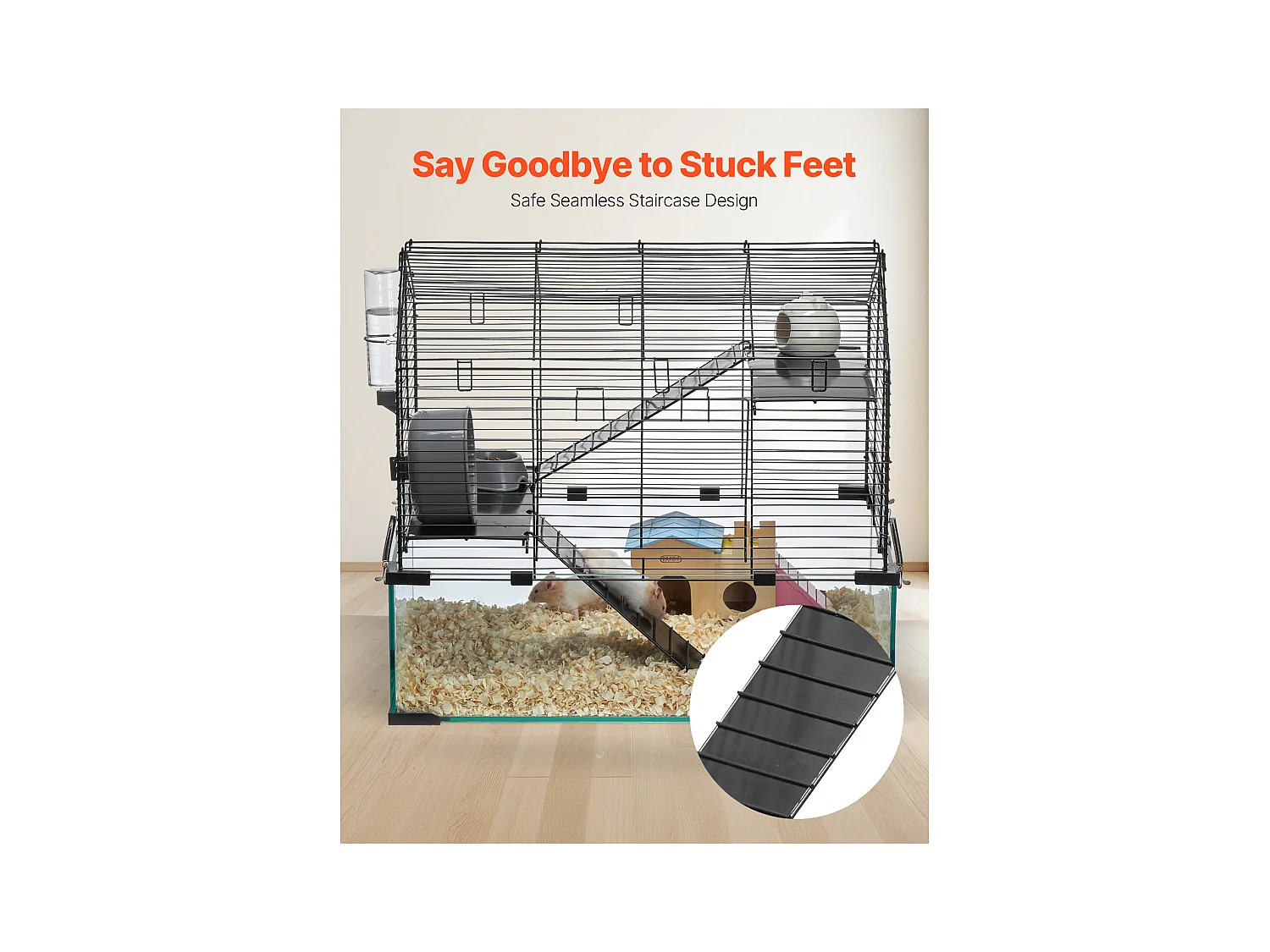 Cage Rongeur Hamster, SucceBuy Cage pour Hamster, Habitat Transparent, 58.9 x 38.1 x 54.9 cm, Cage Ventilée pour Petits Animaux avec Bouteille