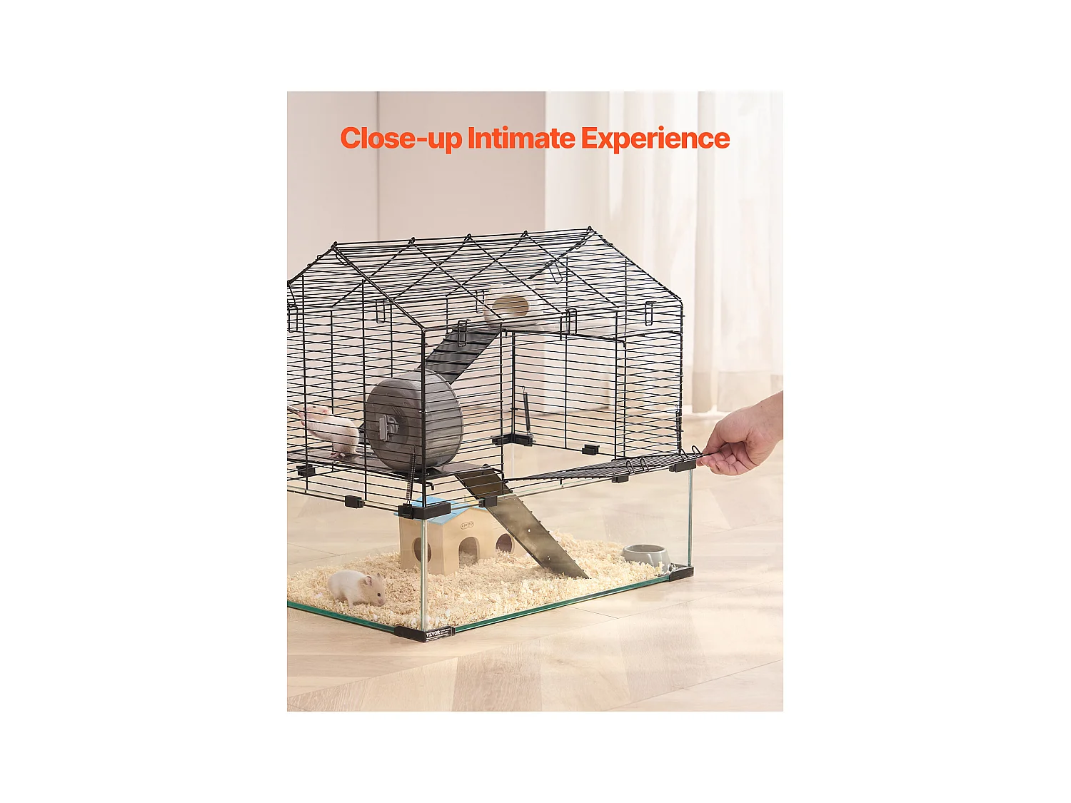 Cage Rongeur Hamster, SucceBuy Cage pour Hamster, Habitat Transparent, 58.9 x 38.1 x 54.9 cm, Cage Ventilée pour Petits Animaux avec Bouteille