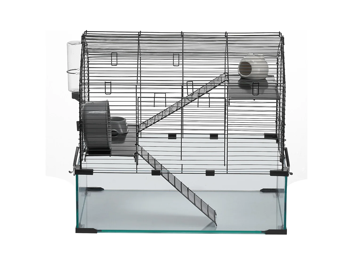 Cage Rongeur Hamster, SucceBuy Cage pour Hamster, Habitat Transparent, 58.9 x 38.1 x 54.9 cm, Cage Ventilée pour Petits Animaux avec Bouteille