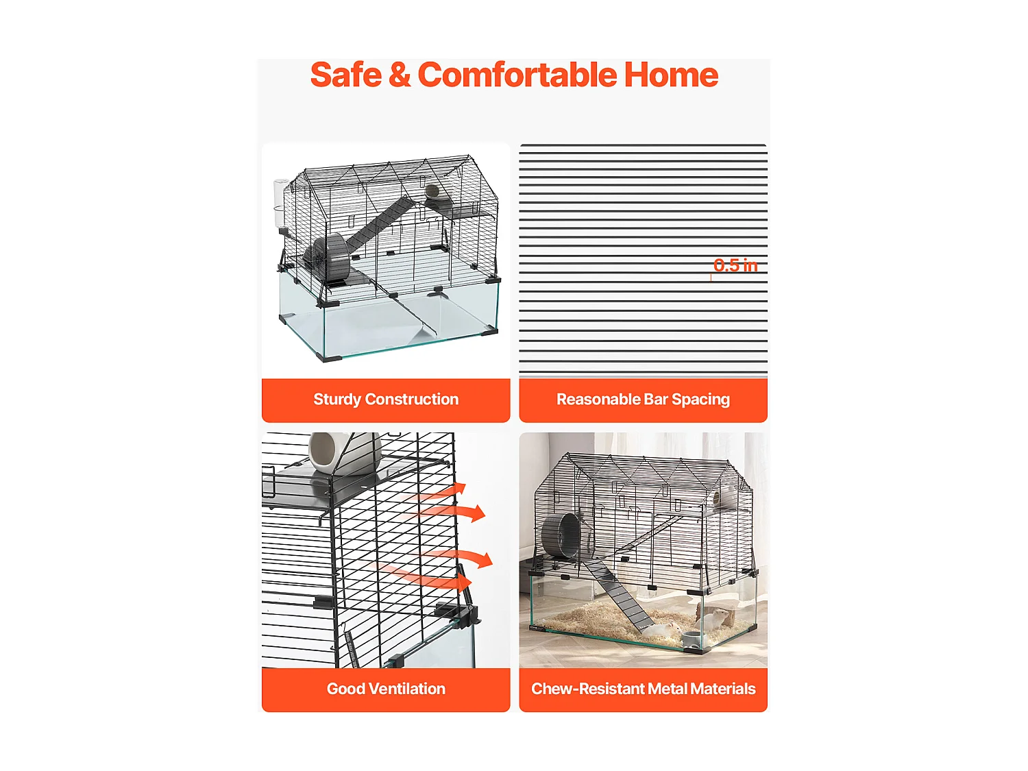 Cage Rongeur Hamster, SucceBuy Cage pour Hamster, Habitat Transparent, 58.9 x 38.1 x 54.9 cm, Cage Ventilée pour Petits Animaux avec Bouteille