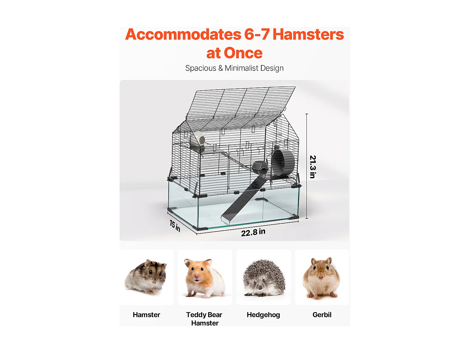 Cage Rongeur Hamster, SucceBuy Cage pour Hamster, Habitat Transparent, 58.9 x 38.1 x 54.9 cm, Cage Ventilée pour Petits Animaux avec Bouteille