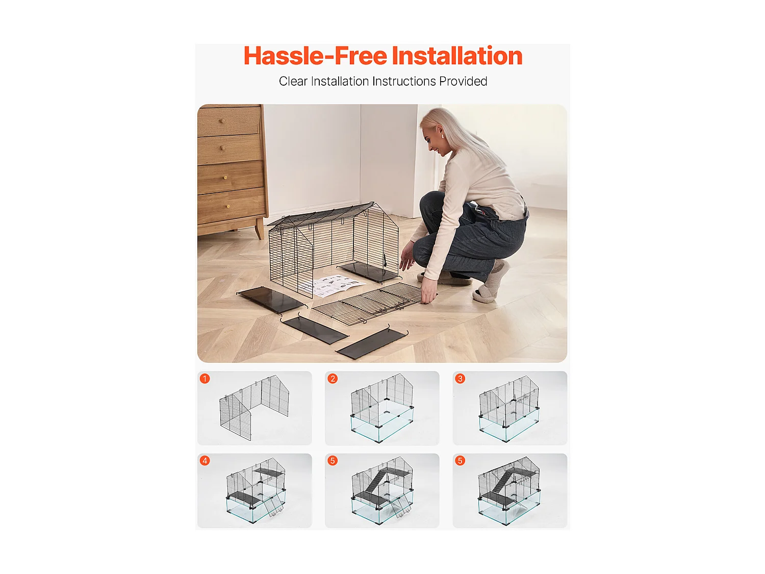 Cage Rongeur Hamster, SucceBuy Cage pour Hamster, Habitat Transparent, 58.9 x 38.1 x 54.9 cm, Cage Ventilée pour Petits Animaux avec Bouteille