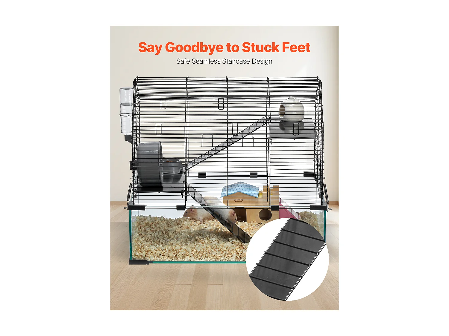Cage Rongeur Hamster, SucceBuy Cage pour Hamster, Habitat Transparent, 58.9 x 38.1 x 54.9 cm, Cage Ventilée pour Petits Animaux avec Bouteille