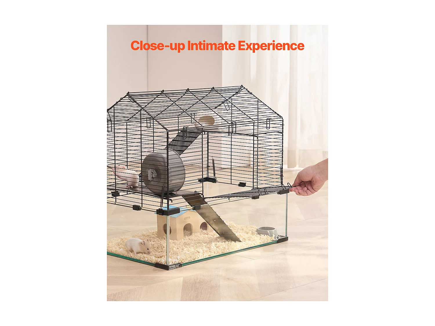 Cage Rongeur Hamster, SucceBuy Cage pour Hamster, Habitat Transparent, 58.9 x 38.1 x 54.9 cm, Cage Ventilée pour Petits Animaux avec Bouteille