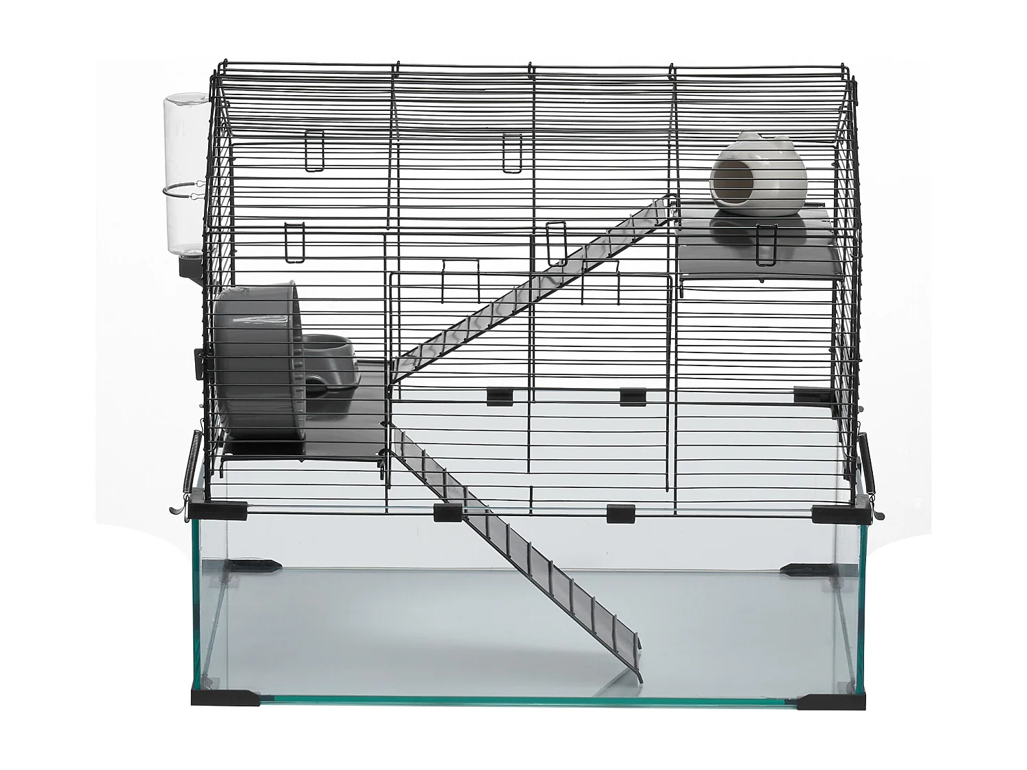 Cage Rongeur Hamster, SucceBuy Cage pour Hamster, Habitat Transparent, 58.9 x 38.1 x 54.9 cm, Cage Ventilée pour Petits Animaux avec Bouteille