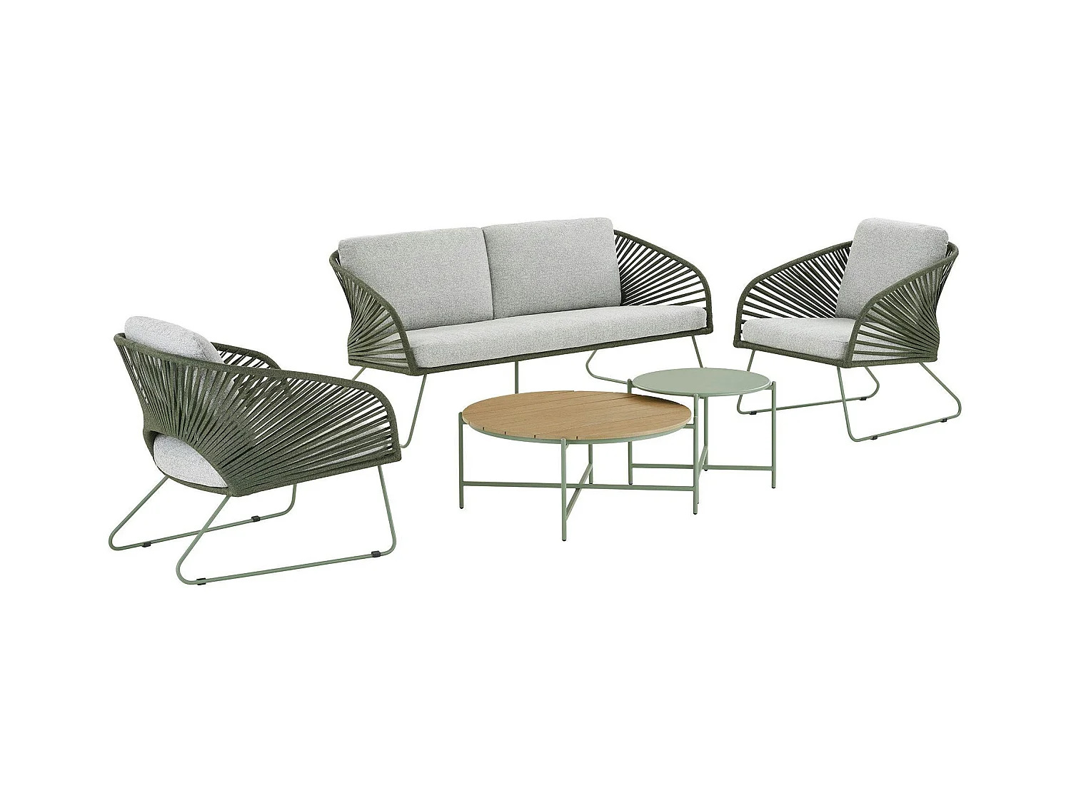 Salon de jardin 4 places avec tables basses, couleur verte MENDOZA